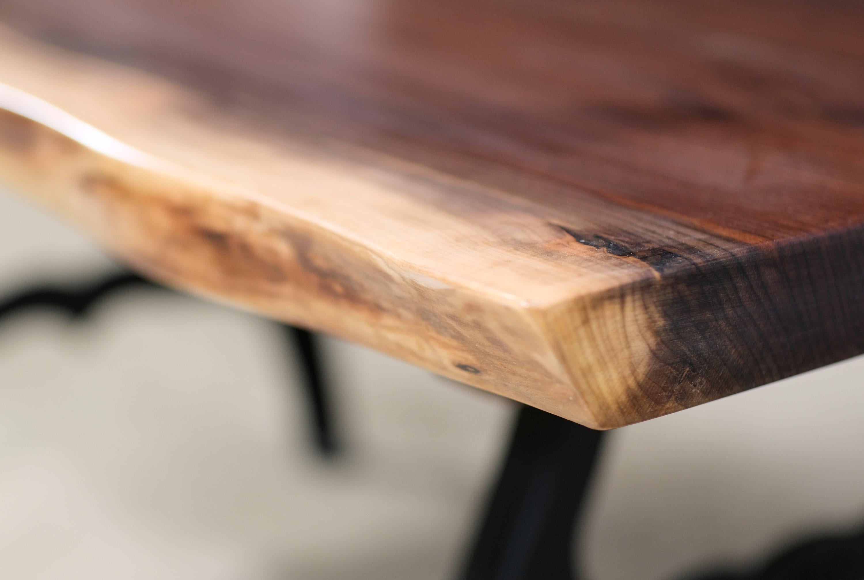 American Modern Live Edge Walnut Coffee Table Cast Iron Legs Industrial Style