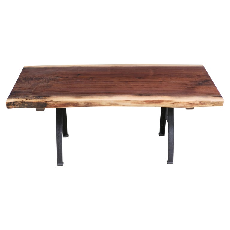 Modern Live Edge Walnut Coffee Table Cast Iron Legs Industrial Style