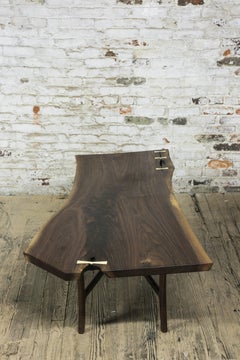 Modern Live Edge Walnut Slab Coffee Table with Butterflies