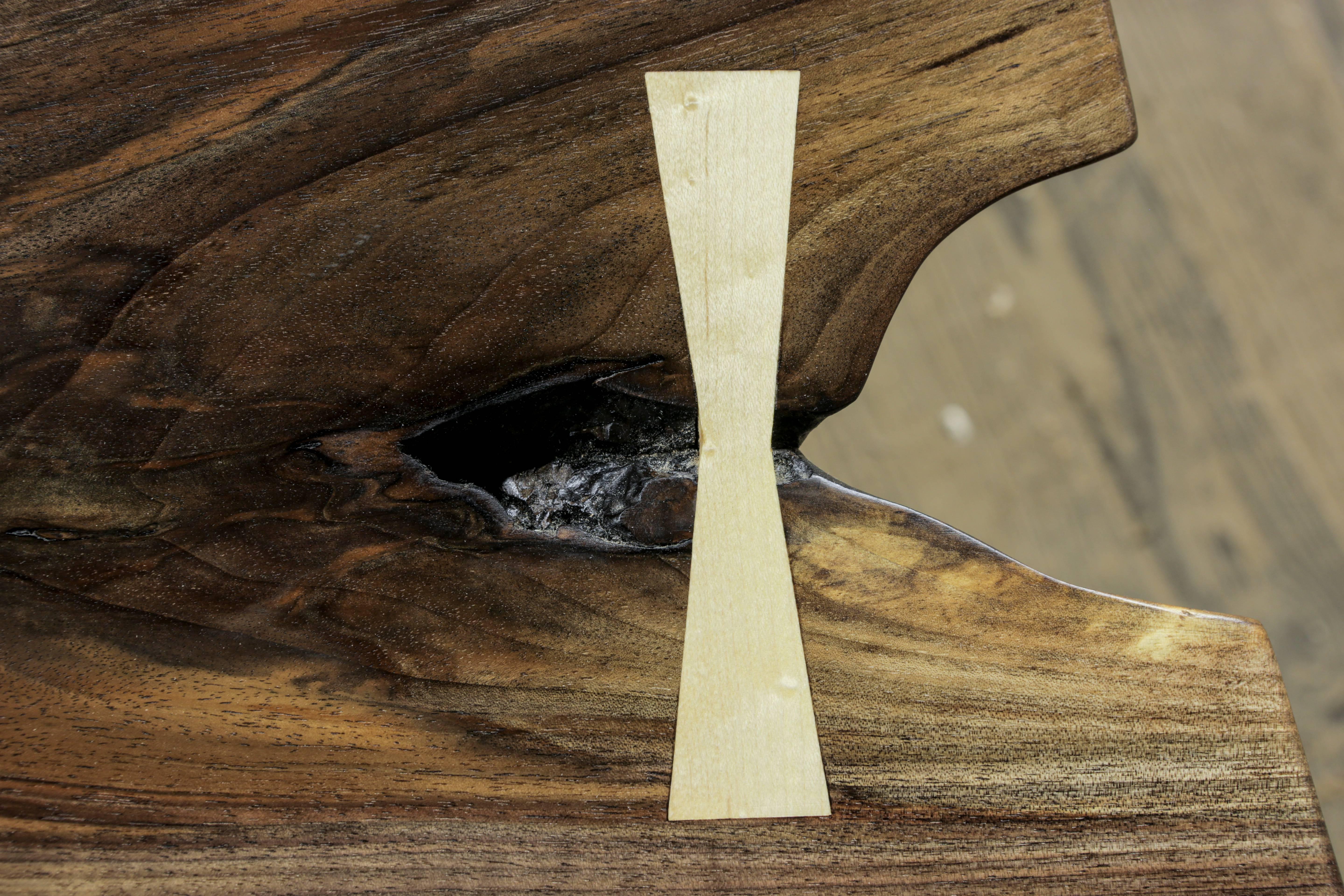 American Modern Live Edge Walnut Slab Coffee Table with Butterflies For Sale