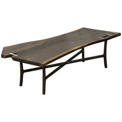 Modern Live Edge Walnut Slab Coffee Table with Butterflies