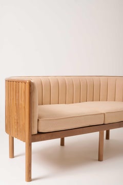 Modern Living Room Loveseat in Ash Solid Wood and Beige Material