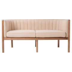 Antique Modern Living Room Loveseat in Ash Solid Wood and Beige Material