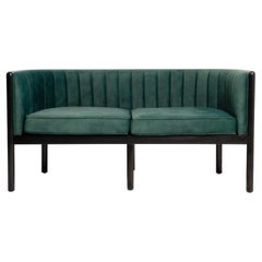 Modern Living Room Loveseat in Black Ash Solid Wood and Emerald Material