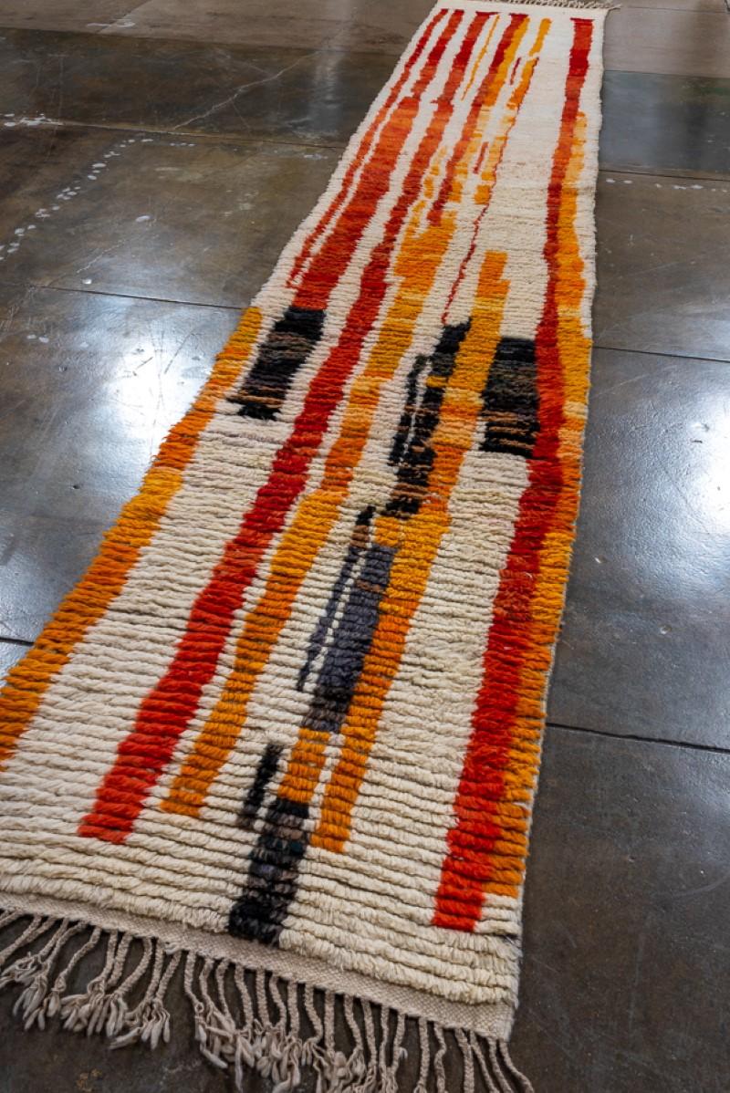 Hand-Knotted Modern Long and Narrow Striped Moroccan Runner For Sale