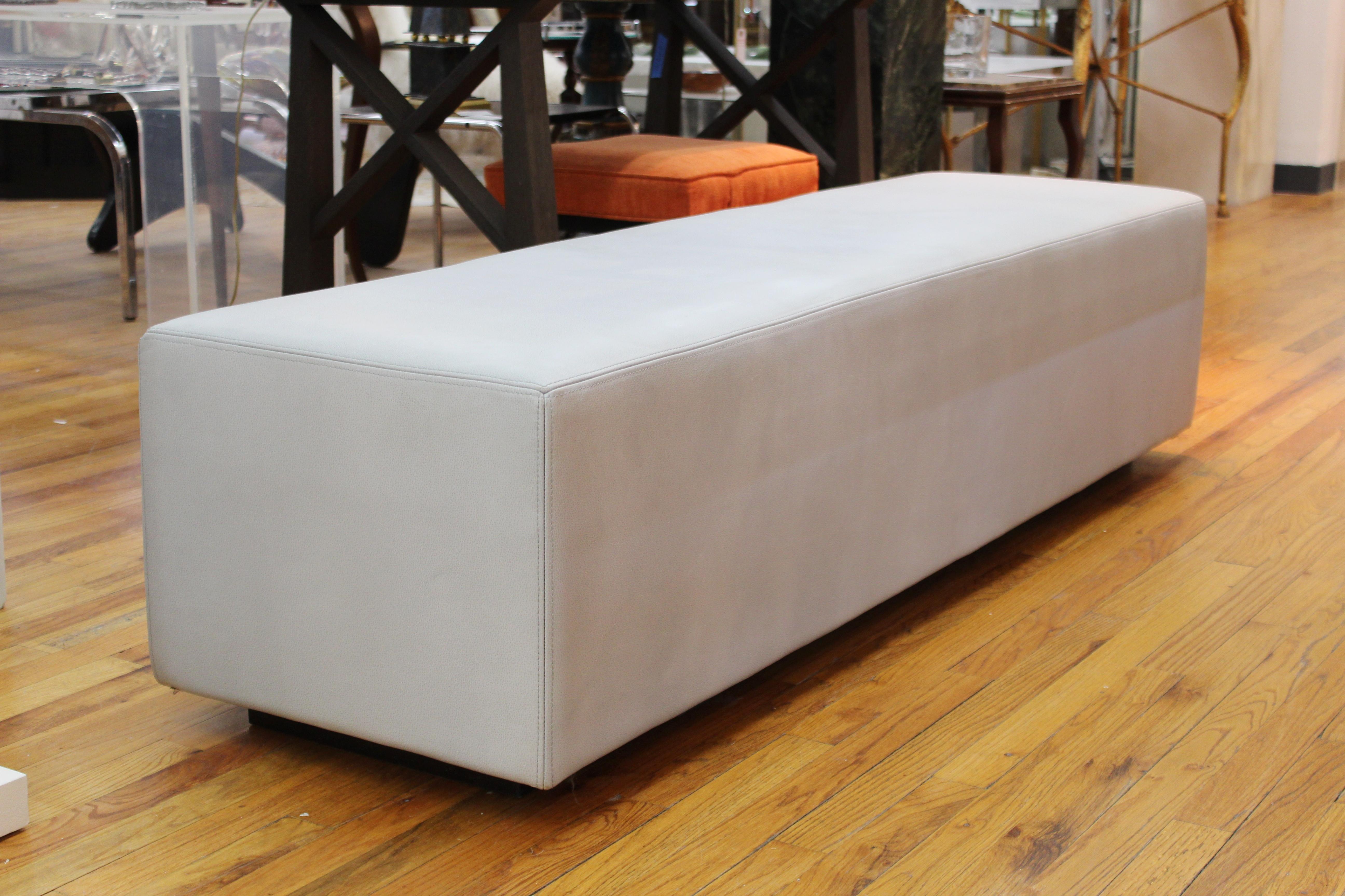 Modern Long Leather Bench in Pale Blue Attributed to Liaigre In Good Condition In New York, NY