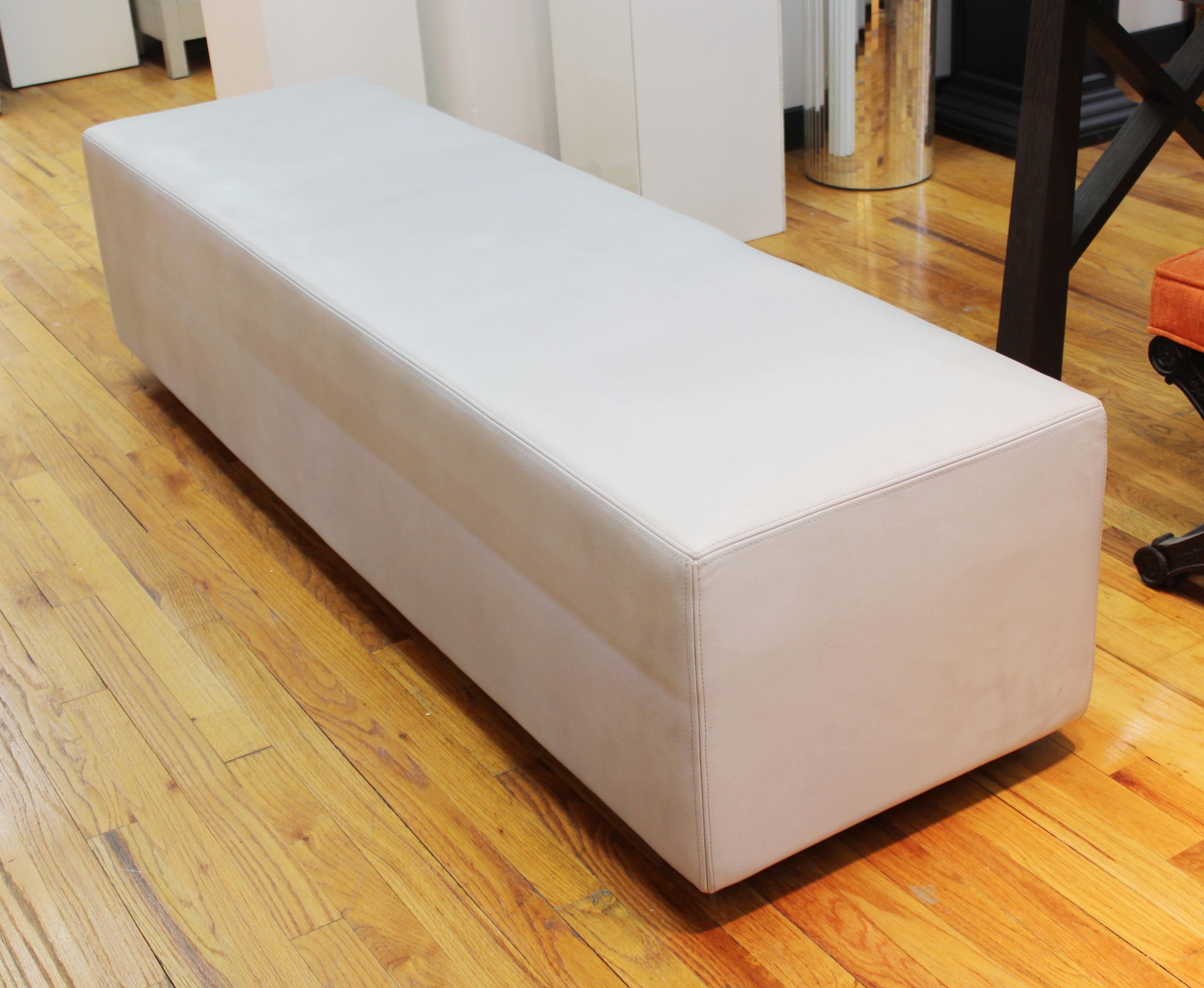 20th Century Modern Long Leather Bench in Pale Blue Attributed to Liaigre
