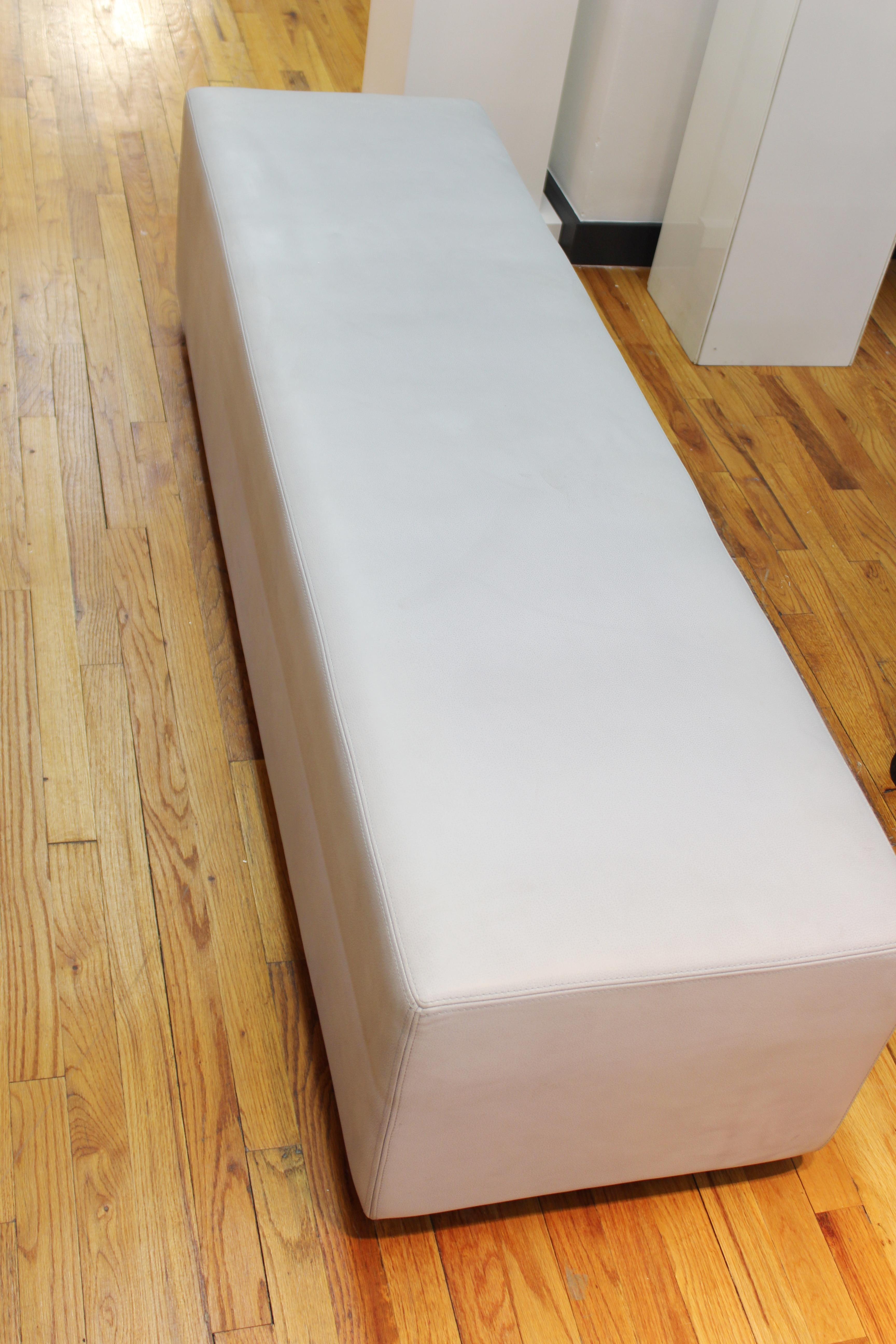 Modern Long Leather Bench in Pale Blue Attributed to Liaigre 1