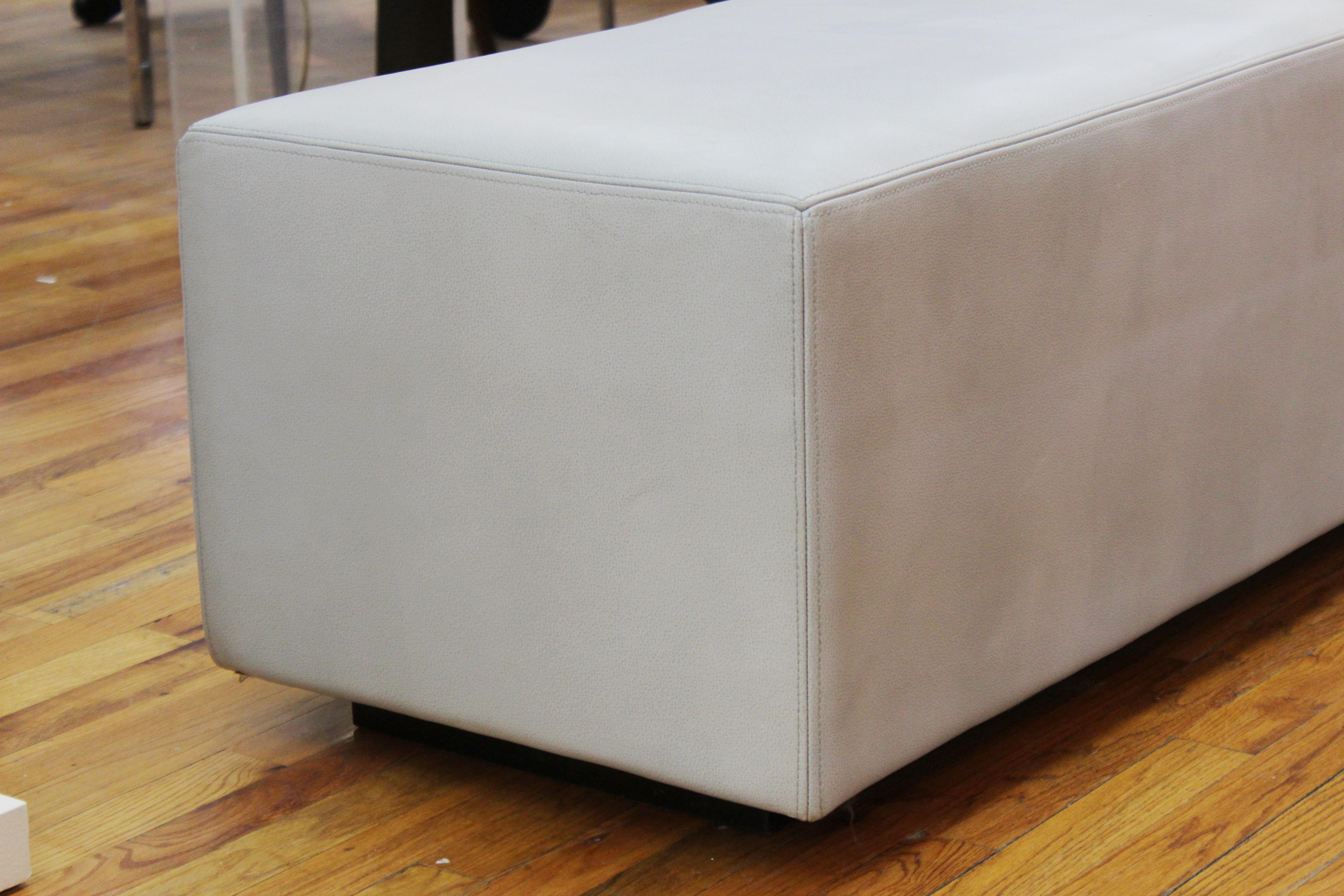 Modern Long Leather Bench in Pale Blue Attributed to Liaigre 3