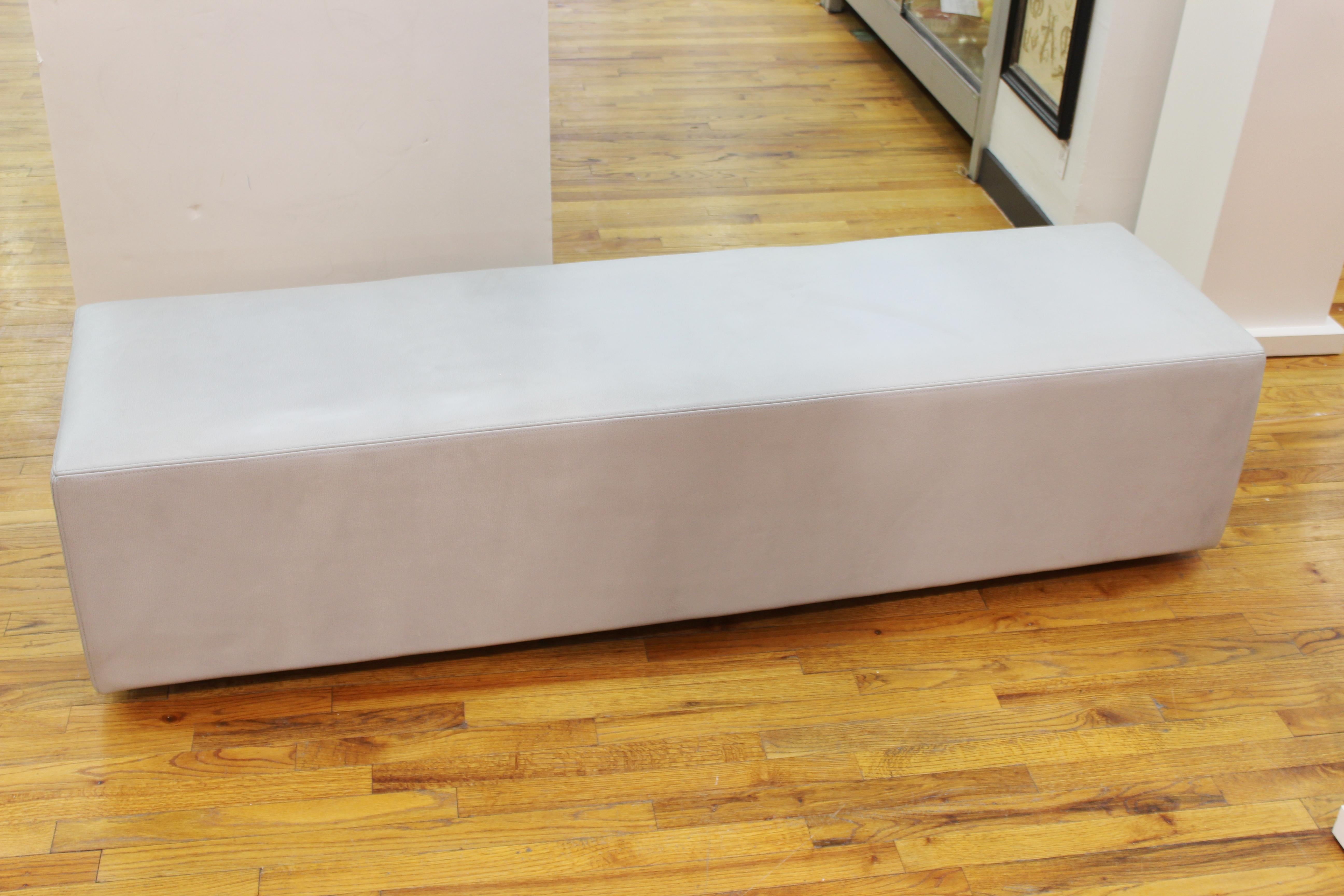 Modern Long Leather Bench in Pale Blue Attributed to Liaigre 4