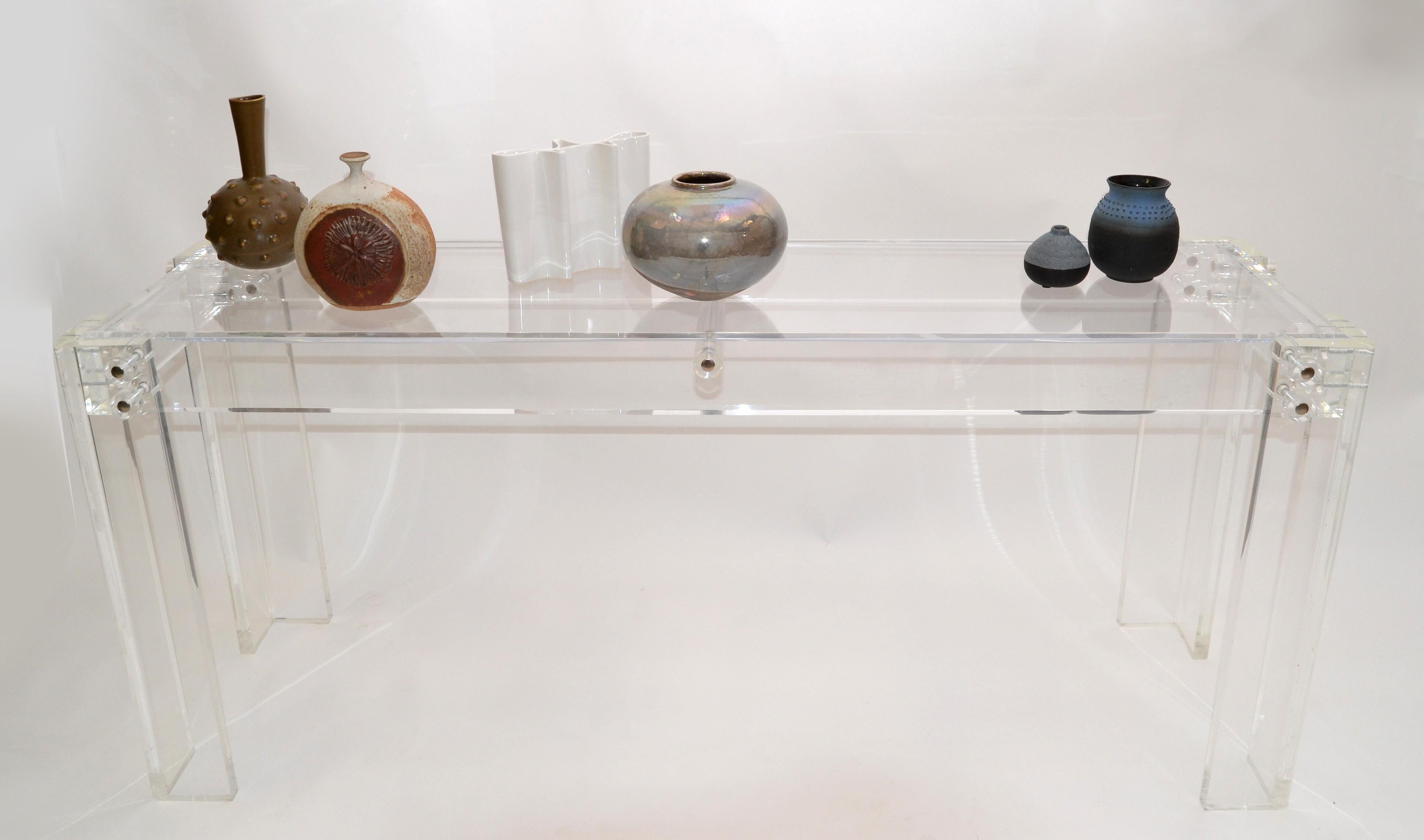 Modern Long Transparent Lucite Console, Hallway Table For Sale 1