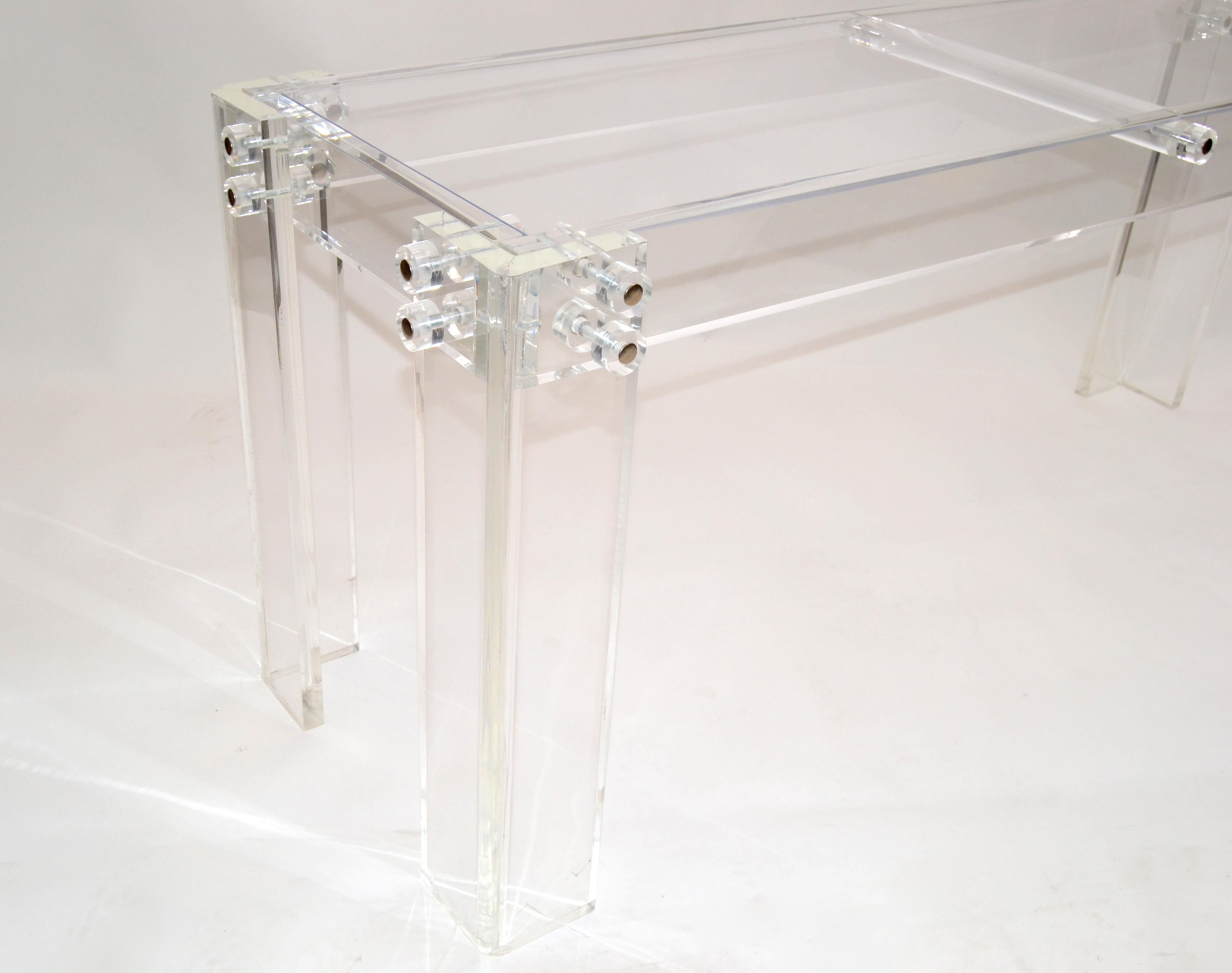 20th Century Modern Long Transparent Lucite Console, Hallway Table For Sale