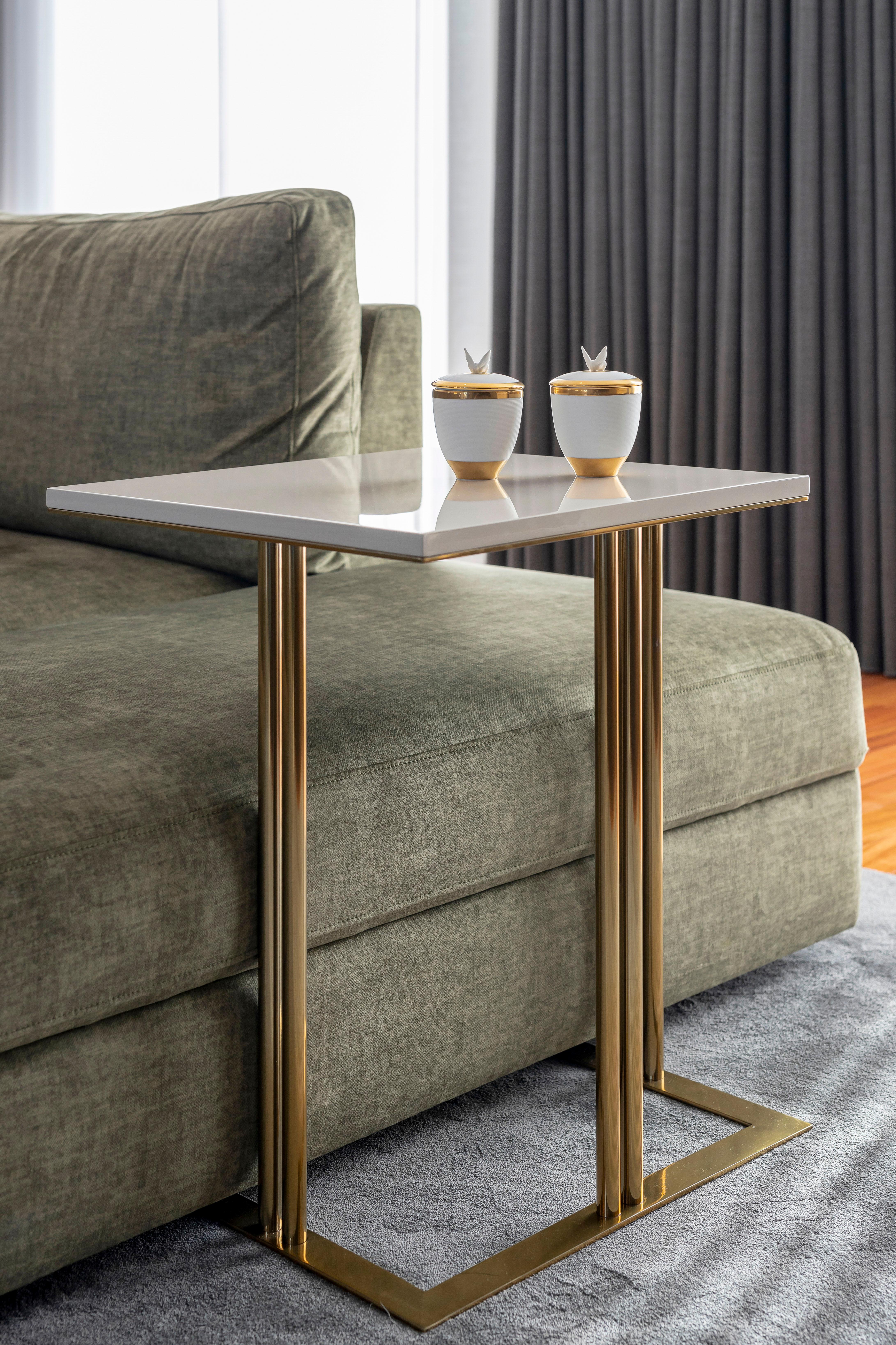 Modern Louise Side Table made with lacquer and brass, Handmade by Stylish Club For Sale 1