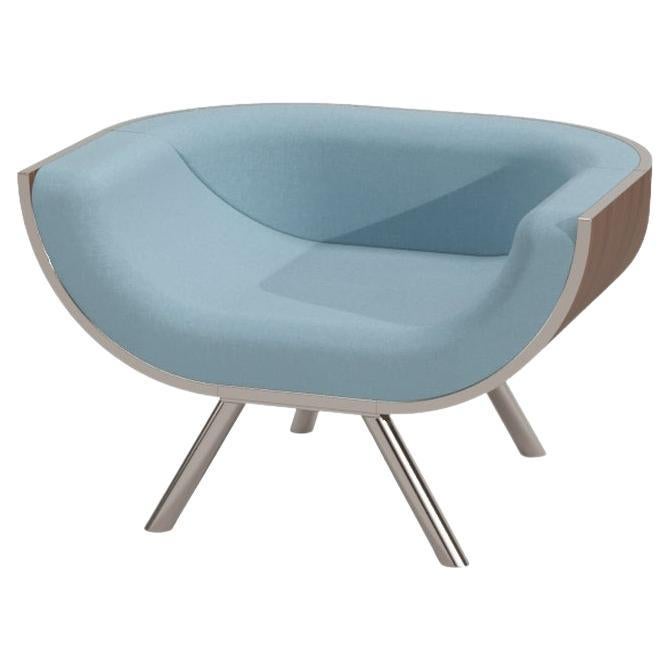 Modern Lounge Sessel Holz Gebogene Rückenlehne Walnussholz Gebürsteter Edelstahl im Angebot 8