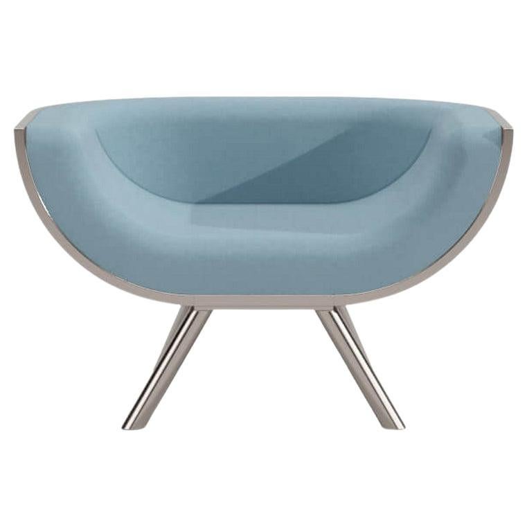 Sillón de salón moderno Respaldo curvo de madera Madera de nogal Acero inoxidable cepillado