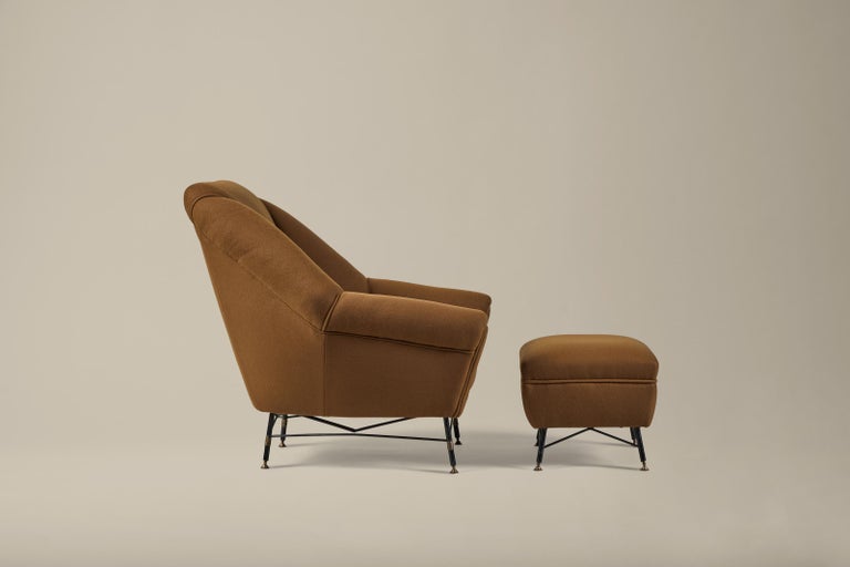 Metal Modern Lounge Chair and Ottoman For Sale