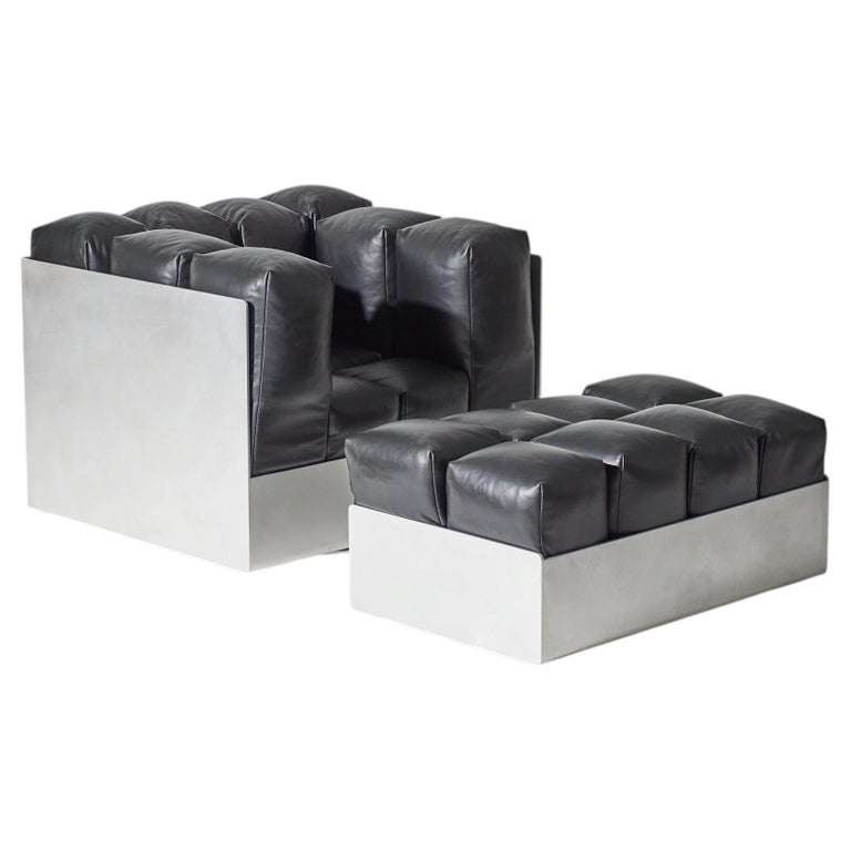 Moderner Loungesessel und Ottomane mit Aluminiumgestell von KLEIN im Angebot bei 1stDibs Deutschland