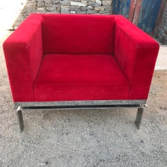 Milo Baughman Style Lounge Chair Ferrari RED on Chrome Base by Martin Brattrud