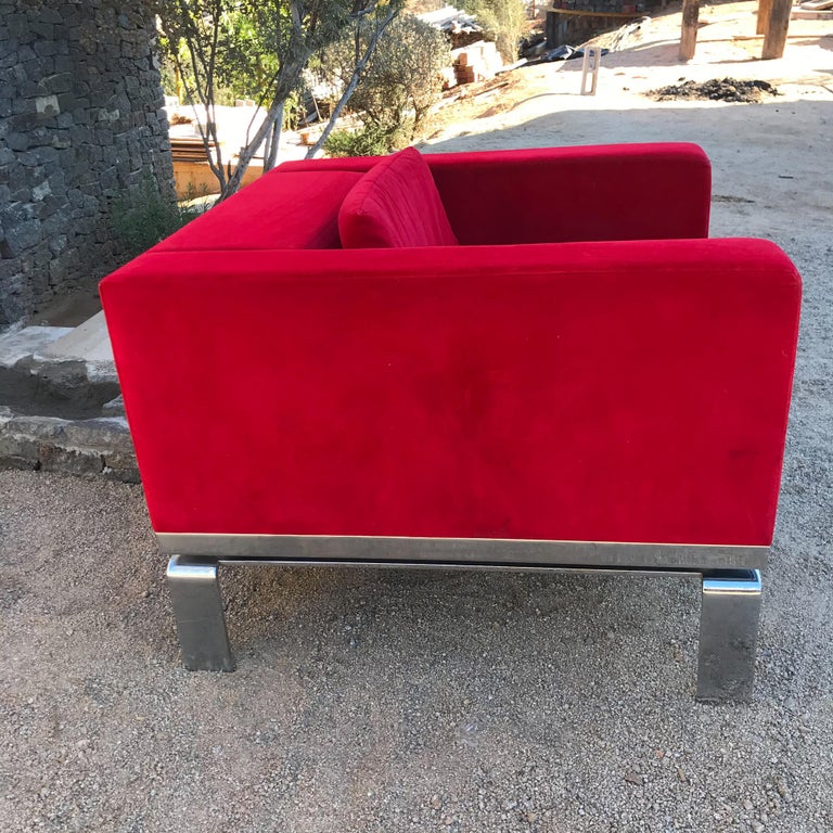 Fabric Milo Baughman Style Lounge Chair Ferrari RED on Chrome Base by Martin Brattrud 