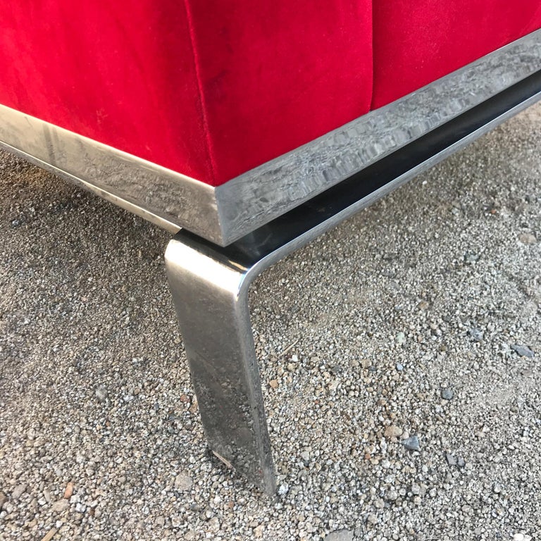 Milo Baughman Style Lounge Chair Ferrari RED on Chrome Base by Martin Brattrud  1