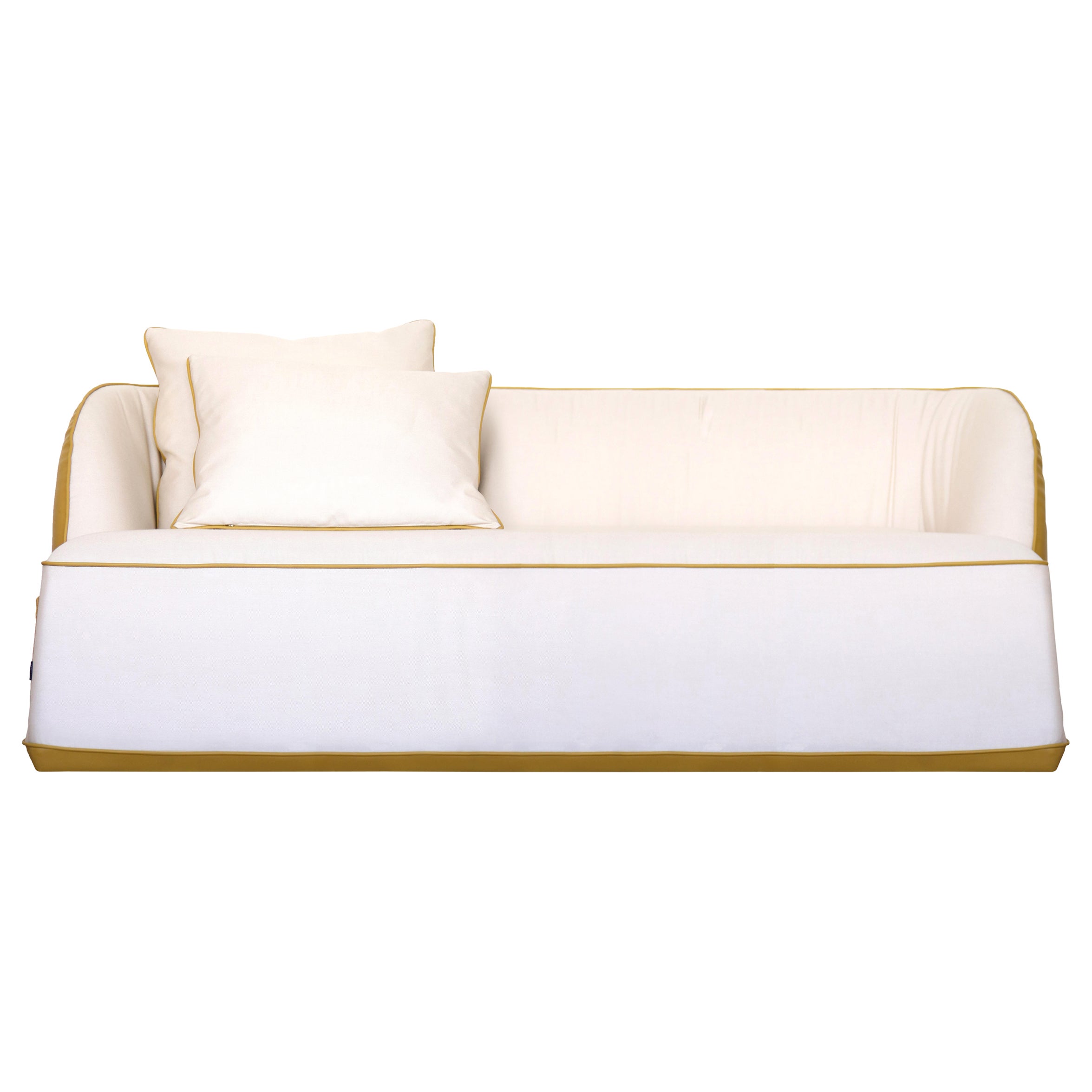 Canapé d'extérieur moderne en cuir jaune et tissu blanc