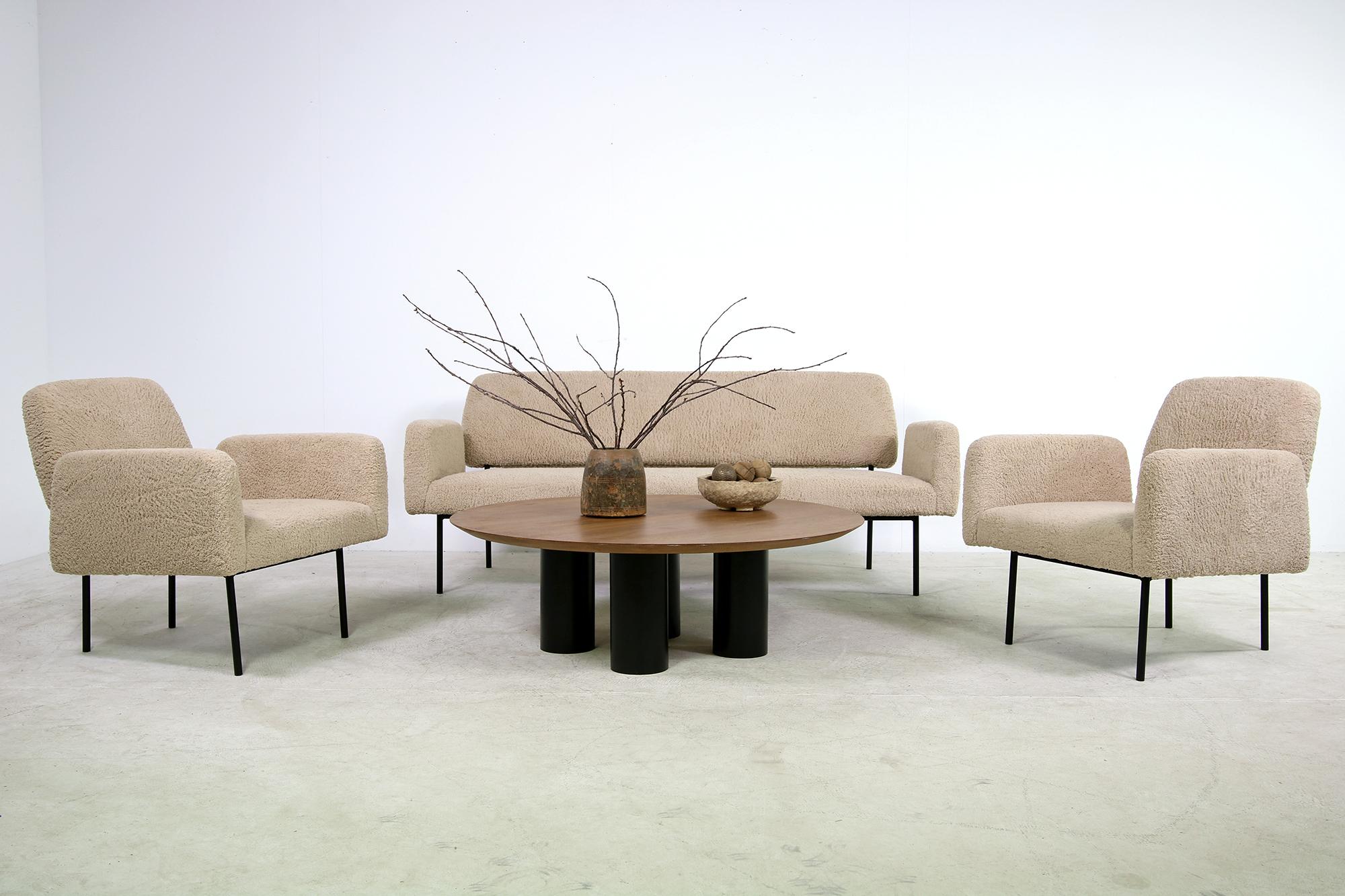 Living Room Set Sofa + 2 Lounge Chairs Nathan Lindberg Teddy Fur Sheepskin For Sale 10