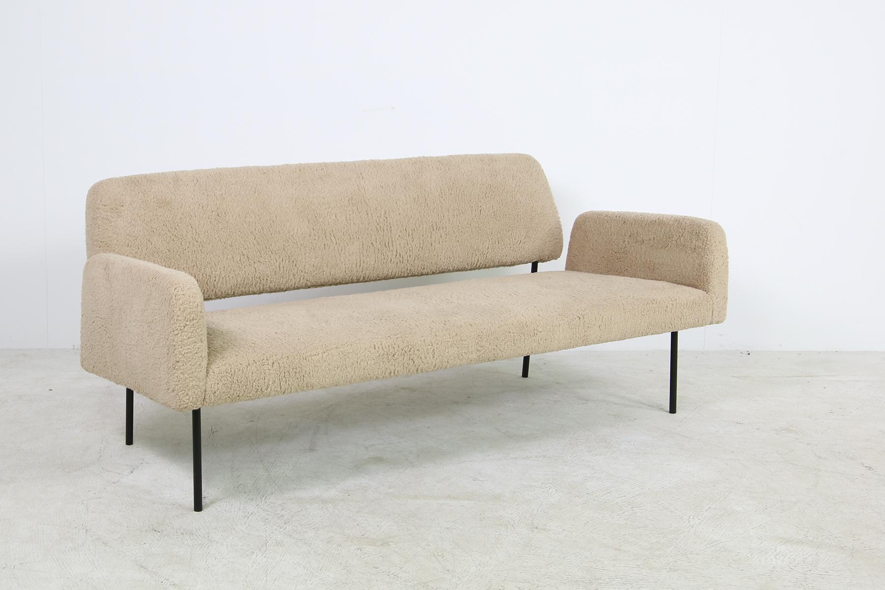 German Modern Lounge Sofa Nathan Lindberg Mod. 43 Teddy Fur Sheepskin Minimalist For Sale