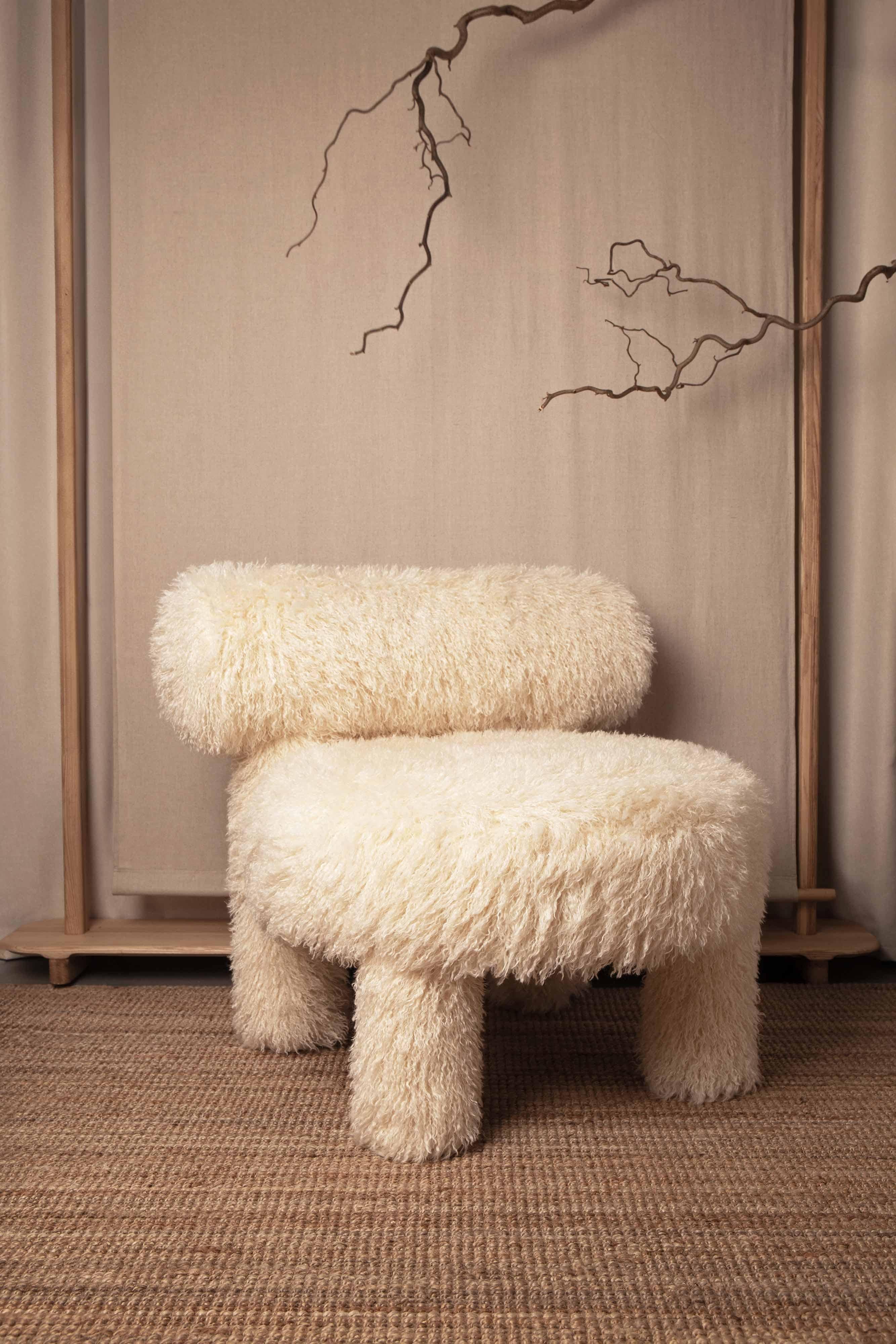 Ukrainian Modern Low Chair Gropius CS1 Fluffy Edition with Ottoman in Faux Fur by NOOM For Sale