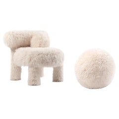 Modern Low Chair Gropius CS1 Fluffy Edition with Ottoman in Faux Fur by NOOM