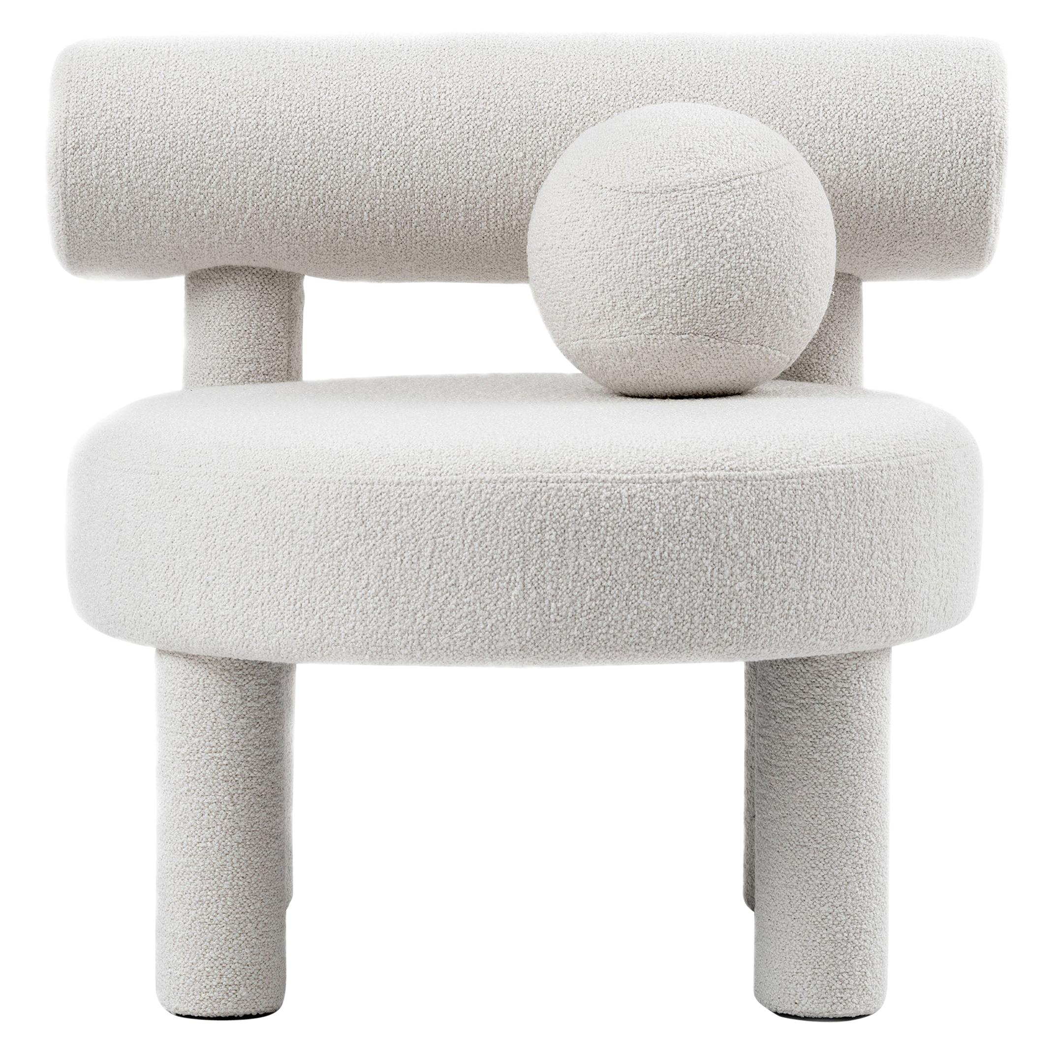 Modern Low Chair Gropius CS1 in Barnum Boucle White Fabric by NOOM