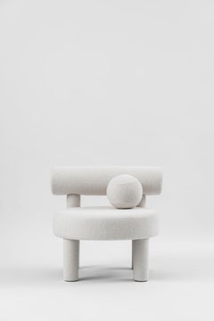 Modern Low Chair Gropius CS1 with Ottoman in Barnum Boucle White by NOOM