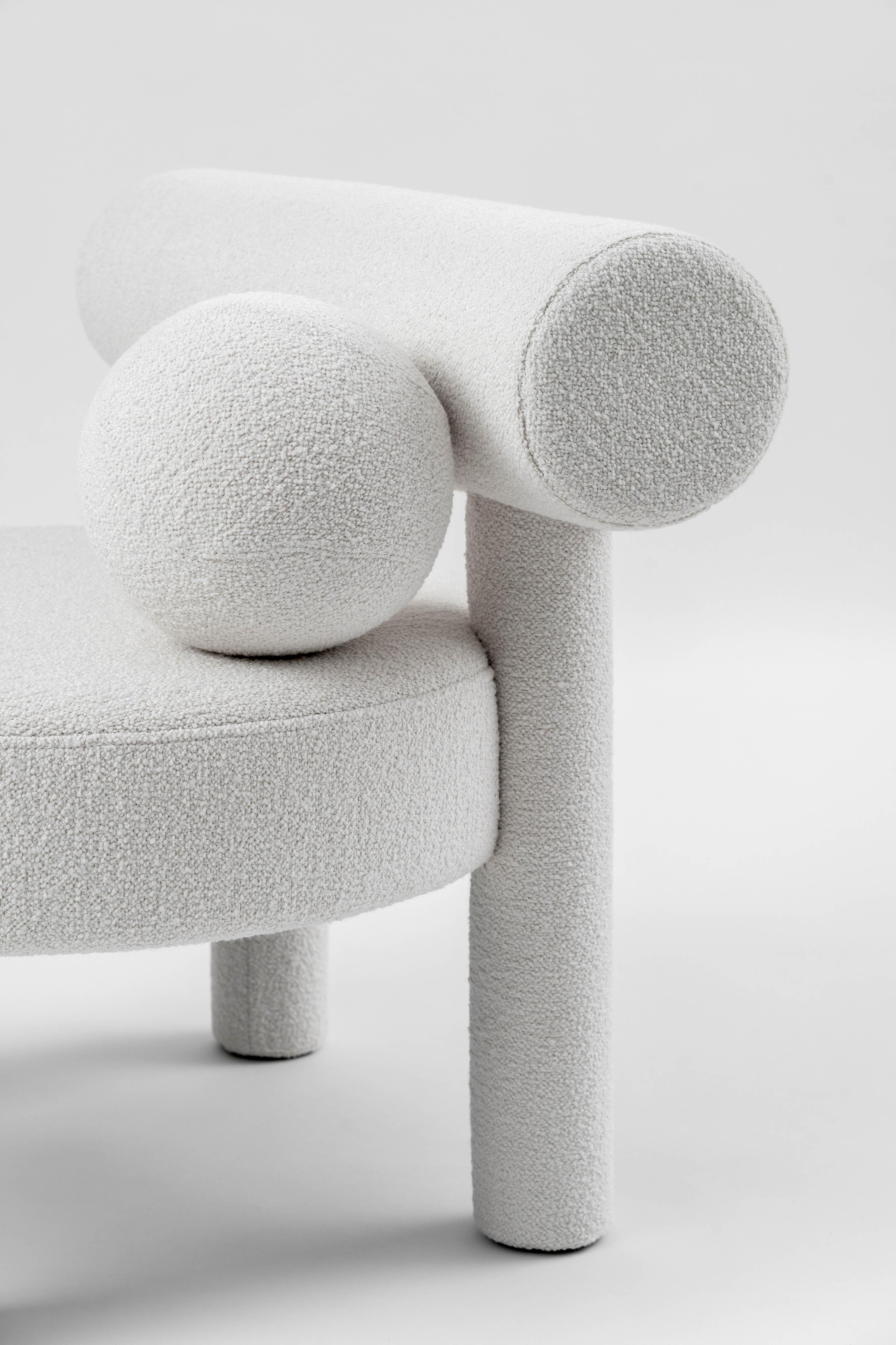 Ukrainian Modern Low Chair Gropius CS1 with Ottoman in Barnum Boucle White Fabric by NOOM