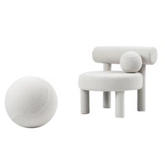 Modern Low Chair Gropius CS1 with Ottoman in Barnum Boucle White Fabric by NOOM