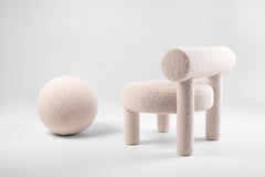 Modern Accent Low Chair Gropius CS1 with Pouf Ottoman in Faux Sheepskin by NOOM