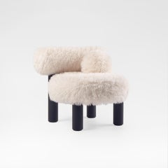 Accent Low Chair Gropius CS2 Fluffy in Azur Faux Fur with Wooden Legs by Noom