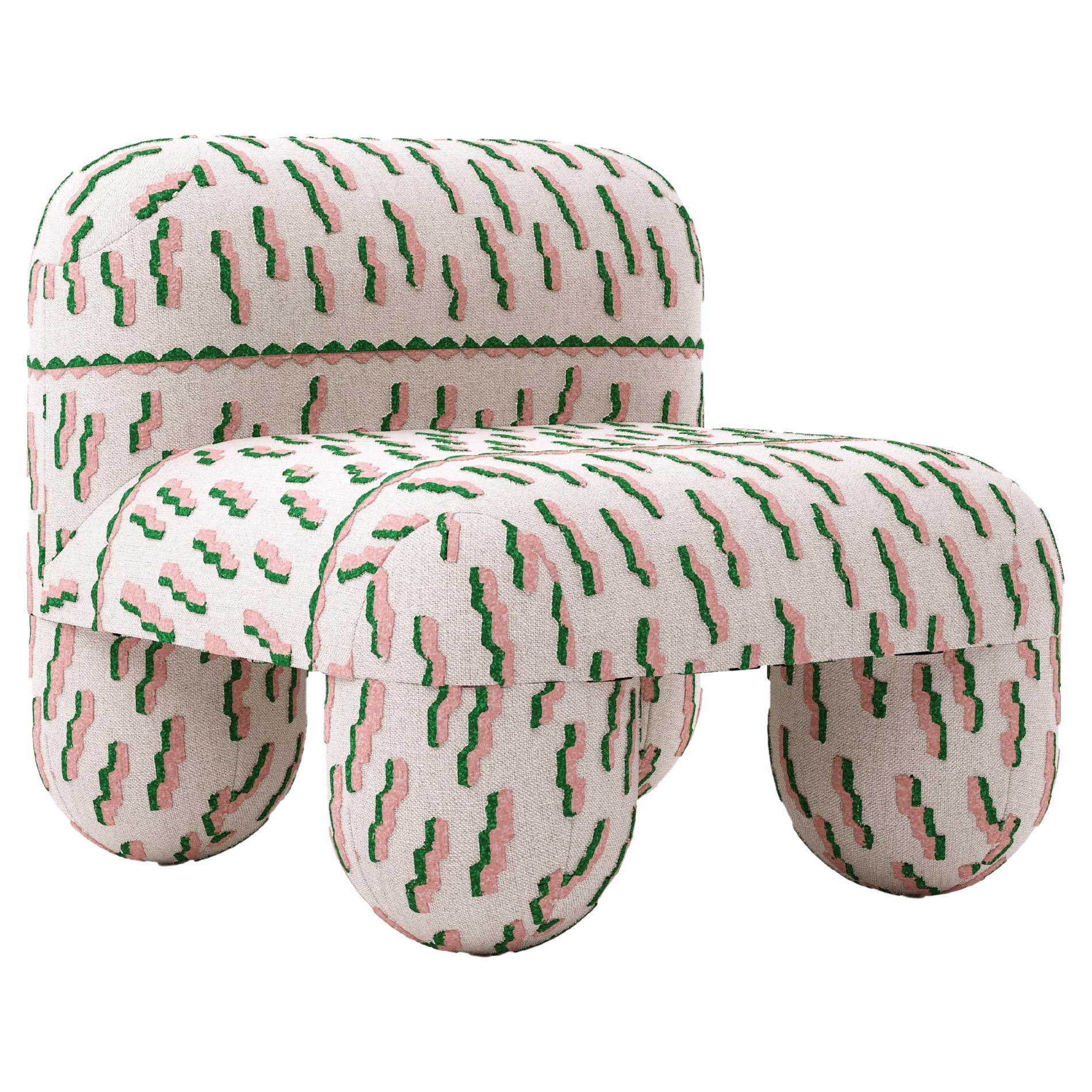 Ukrainian Modern Low Chair Hello in Dedar Tiger Beat papaya jacquard velvet by Noom For Sale