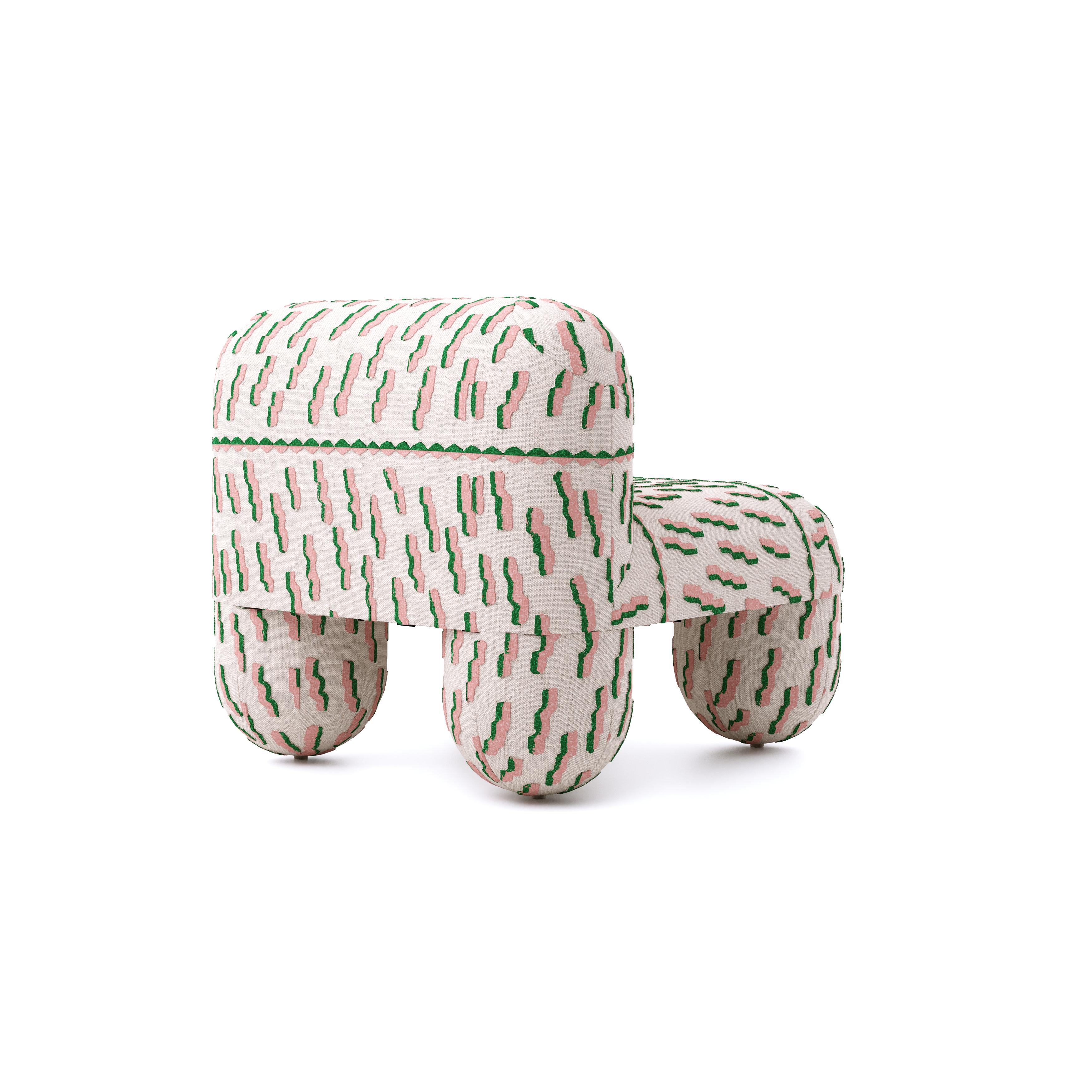 Modern Low Chair Hello in Dedar Tiger Beat papaya jacquard velvet by Noom In New Condition For Sale In Paris, FR