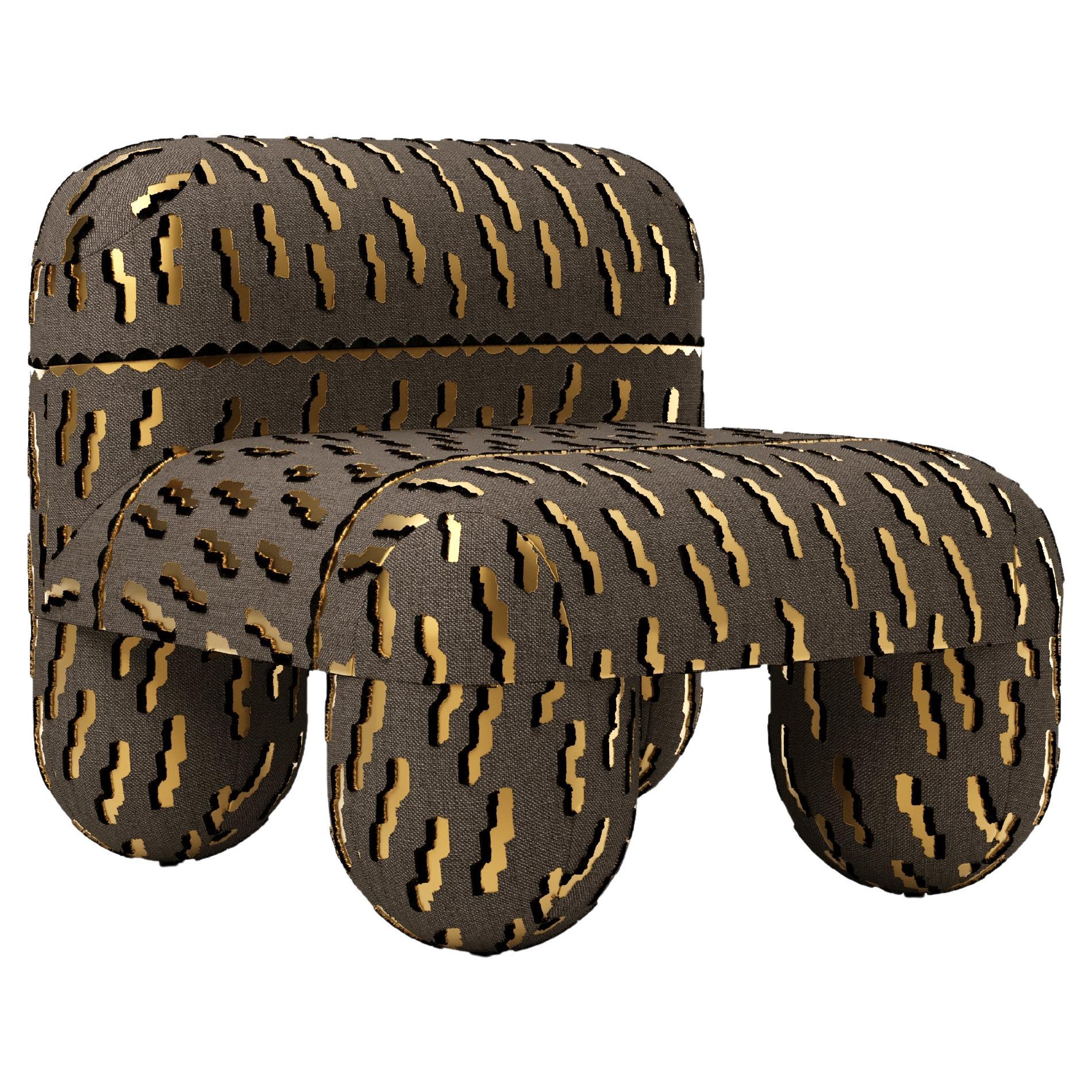 Contemporary Modern Low Chair Hello in Dedar Tiger Beat papaya jacquard velvet by Noom For Sale