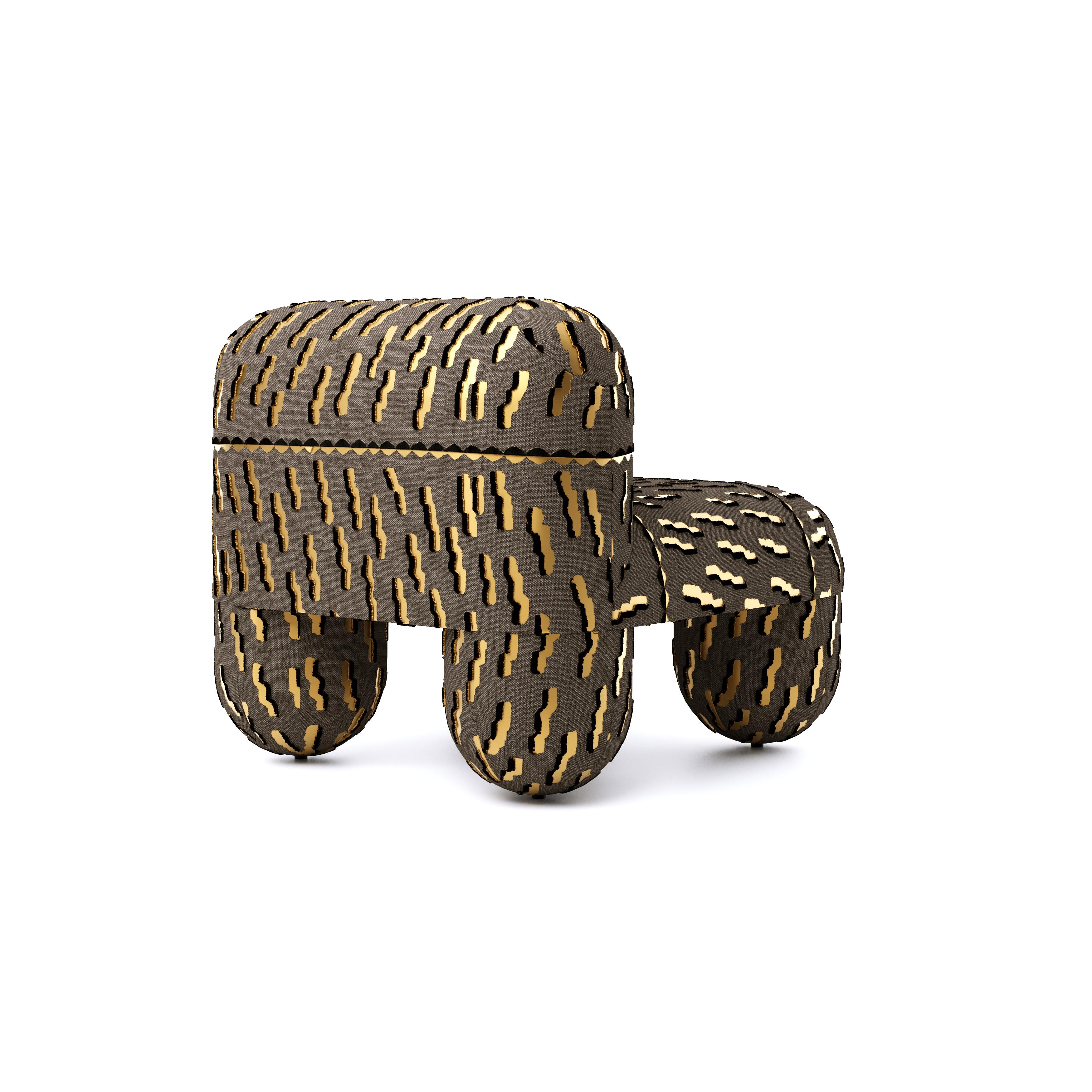 Sheepskin Modern Low Chair Hello in Dedar Tiger Beat papaya jacquard velvet by Noom For Sale