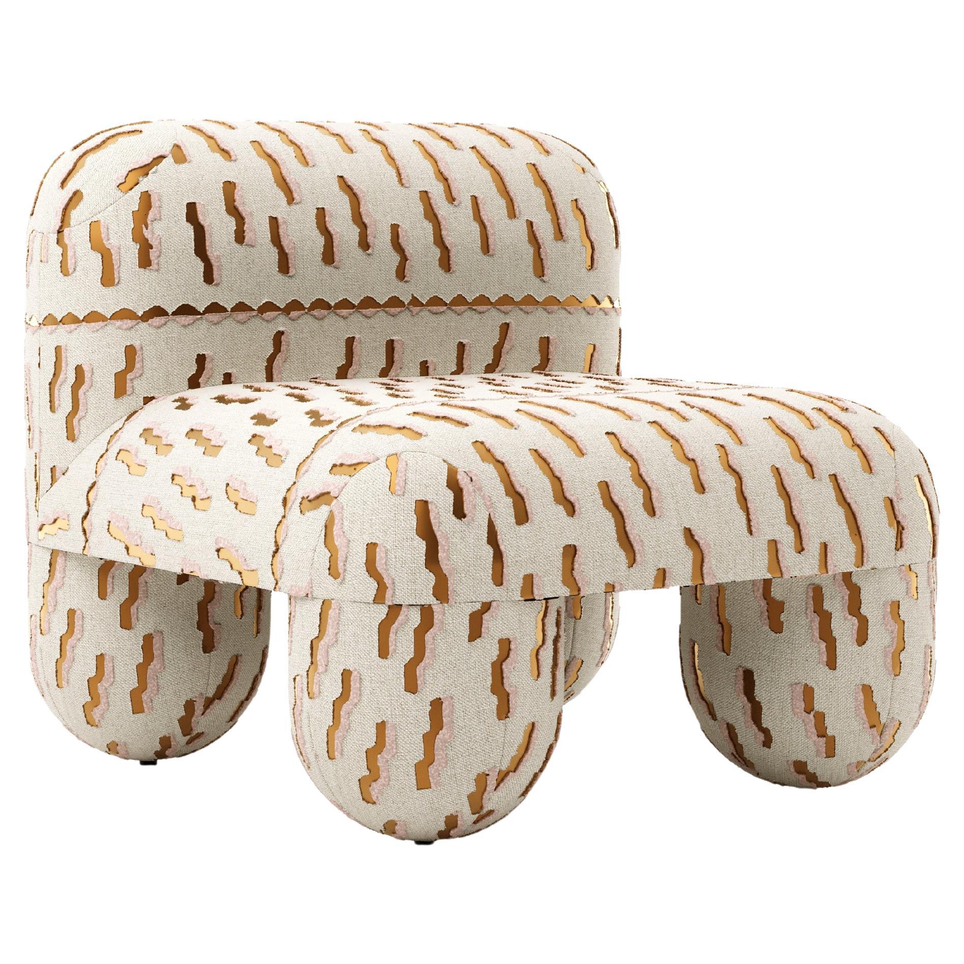 Modern Low Chair Hello in Dedar Tiger Beat papaya jacquard velvet by Noom