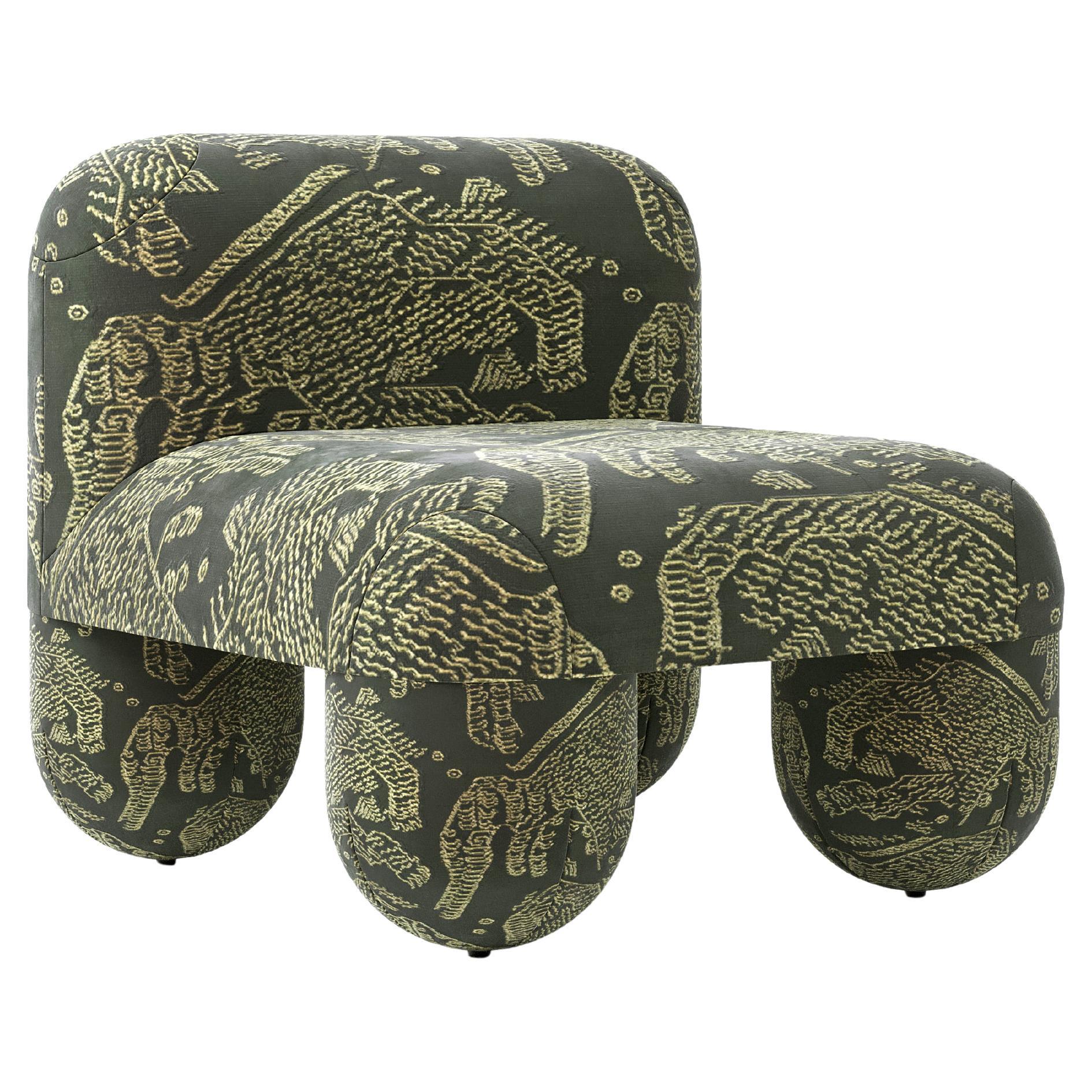 Modern Low Chair Hello in Dedar Tiger Mountain dark green jacquard by Noom