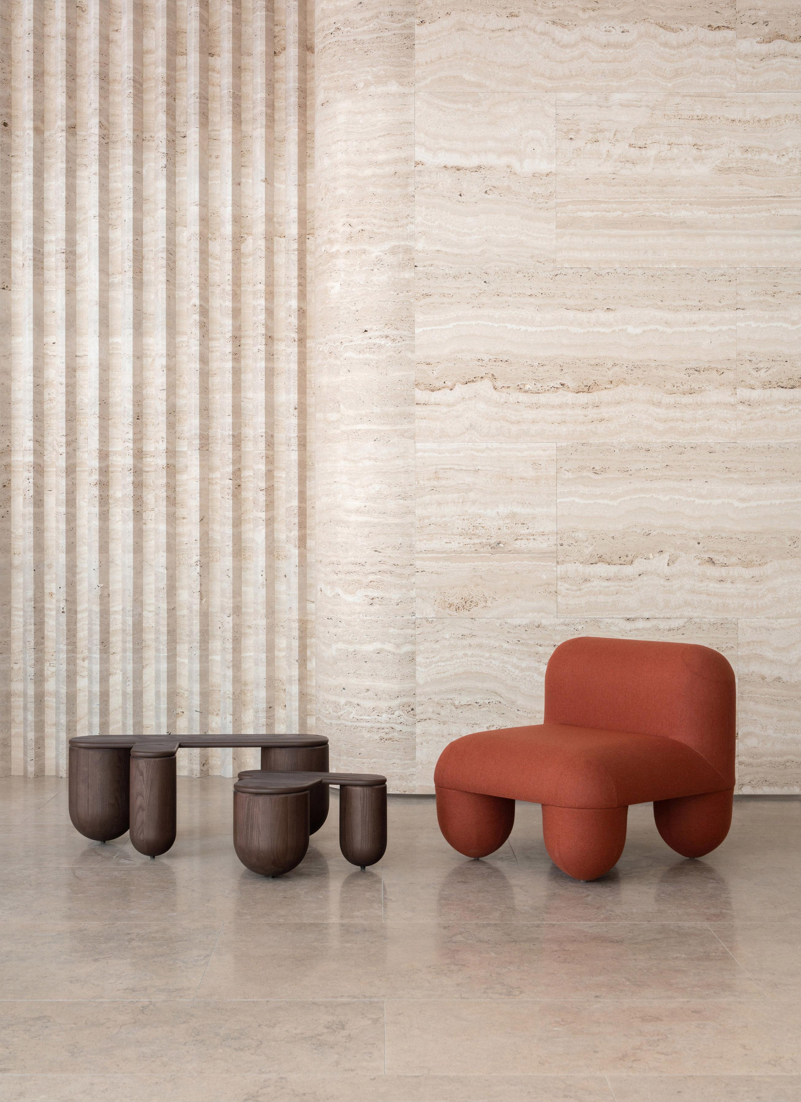 Contemporary Modern Low Chair Hello in Wool Fabric by NOOM For Sale