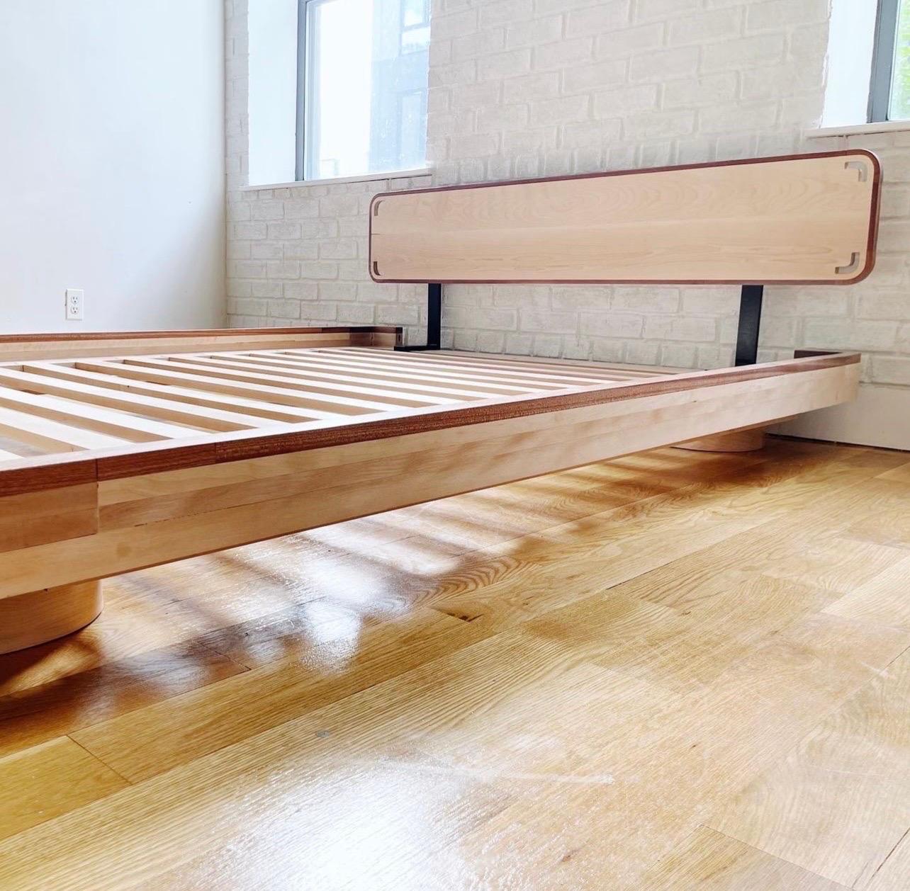 Modern Low Profile Solid Maple and Mahogany Bed Frame In New Condition For Sale In Brooklyn, NY
