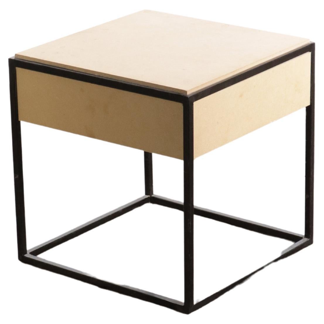 Modern Low Side Table in Metal and Goatskin by Costantini, Marcello 'In Stock' For Sale