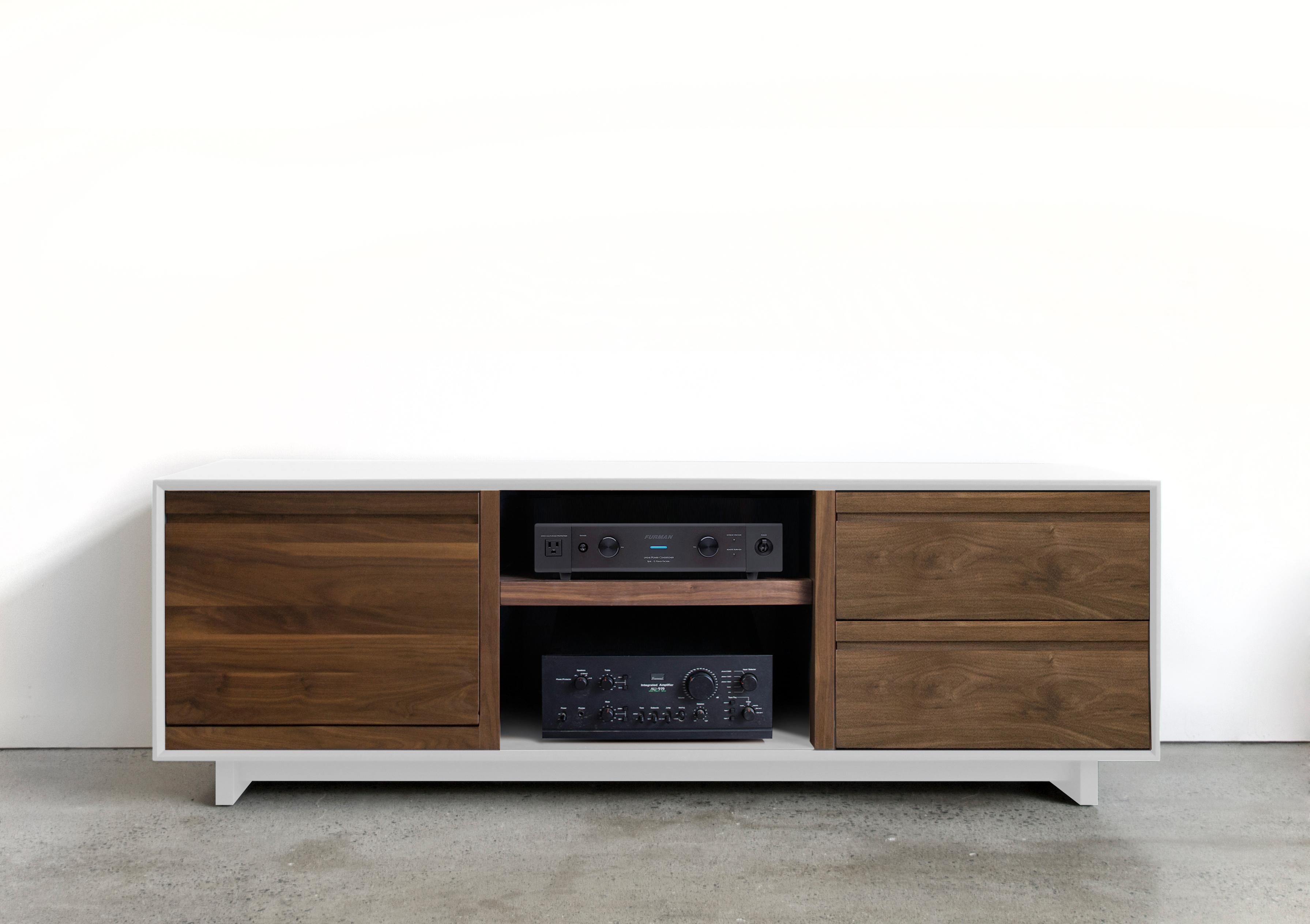 Hand-Crafted Modern LP Media Console Entertainment Cabinet For Sale