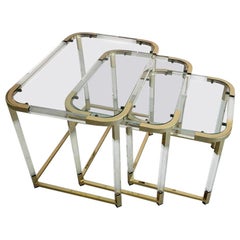 Vintage Modern Lucite and Brass Nesting Tables by Charles Hollis