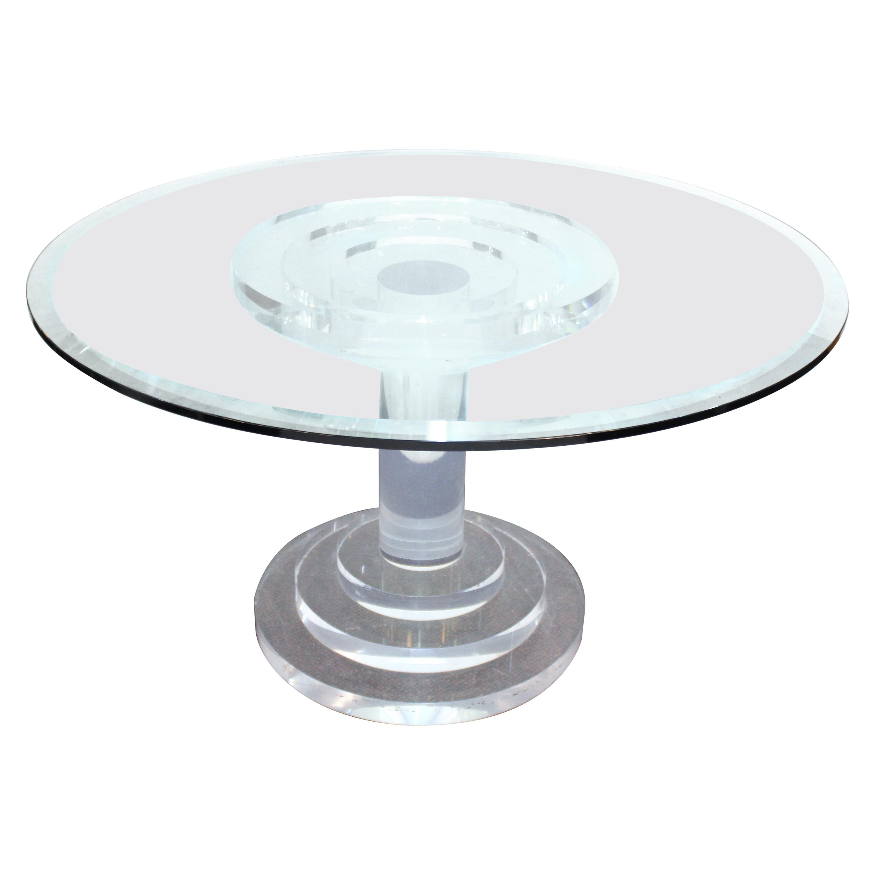 Modern Lucite and Glass Circular Dining Table