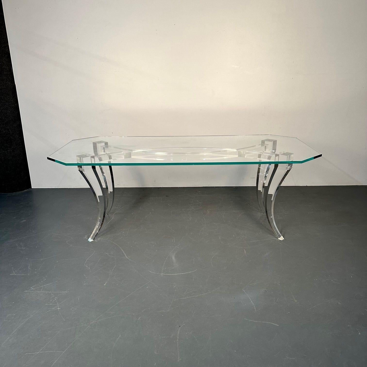 Moderner Ess-/Keramiktisch aus Lucite und Glas, amerikanischer Designer, 2000er Jahre (Moderne der Mitte des Jahrhunderts) im Angebot