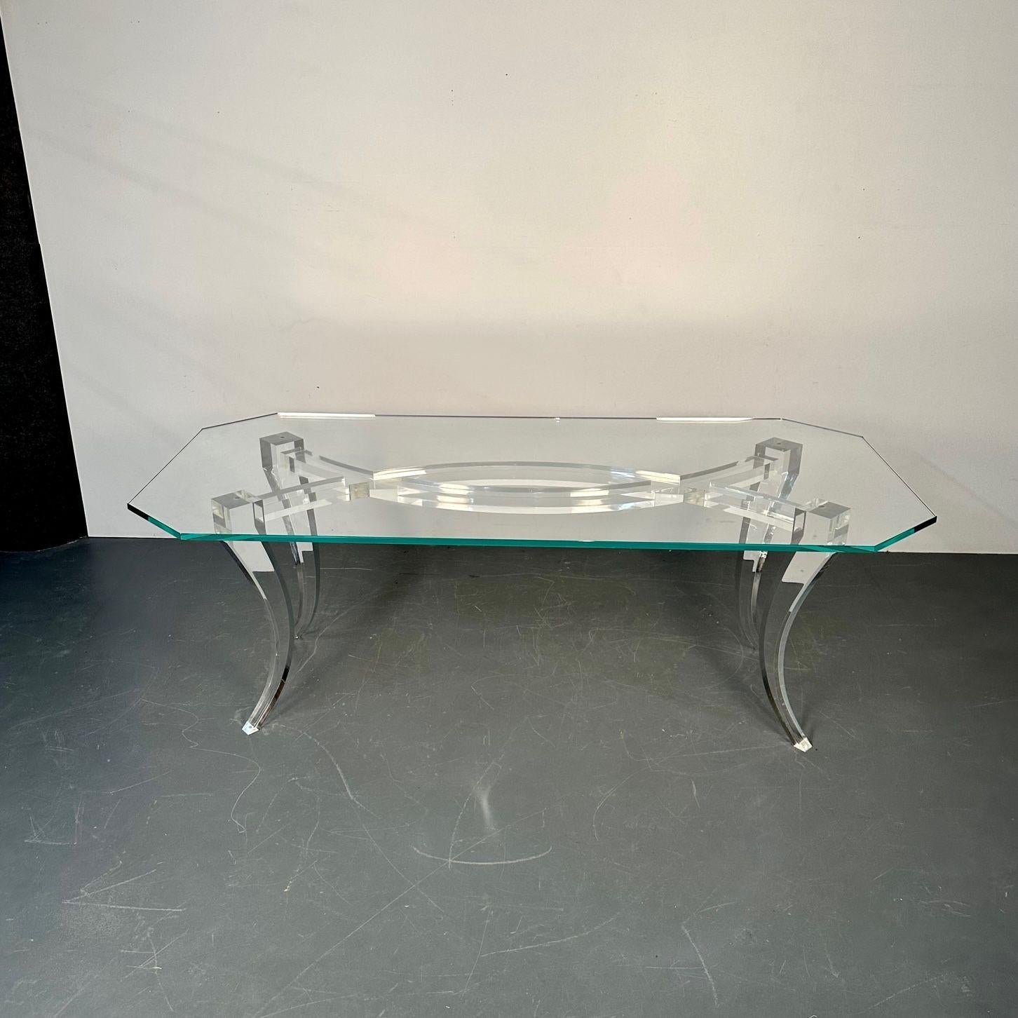 Moderner Ess-/Keramiktisch aus Lucite und Glas, amerikanischer Designer, 2000er Jahre im Zustand „Gut“ im Angebot in Stamford, CT