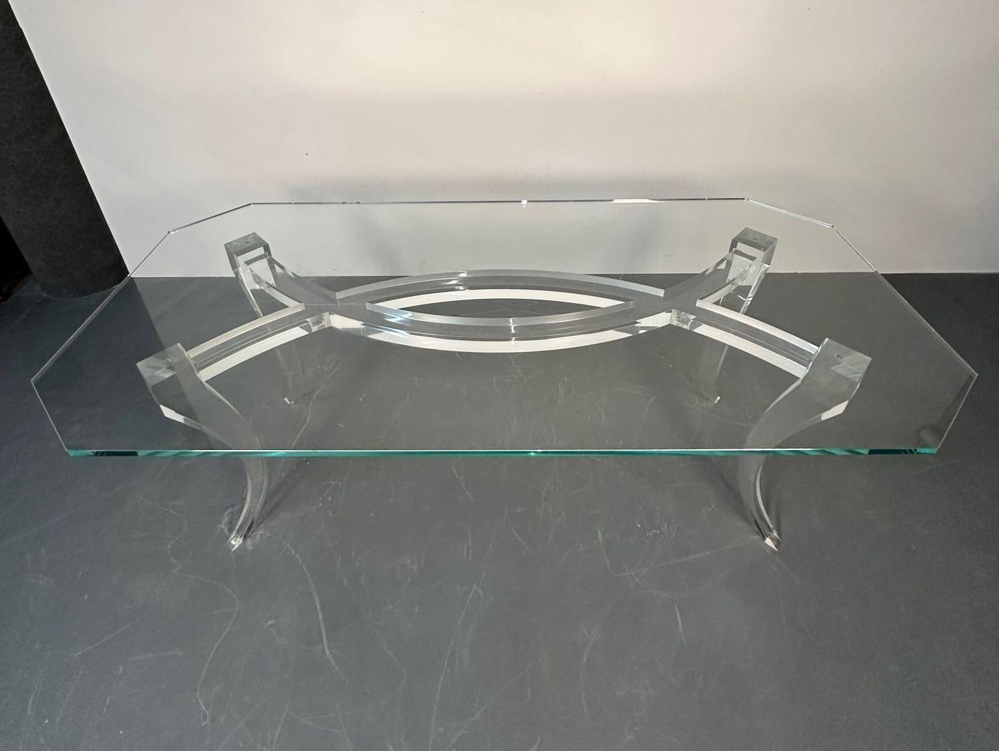 Moderner Ess-/Keramiktisch aus Lucite und Glas, amerikanischer Designer, 2000er Jahre im Angebot 1